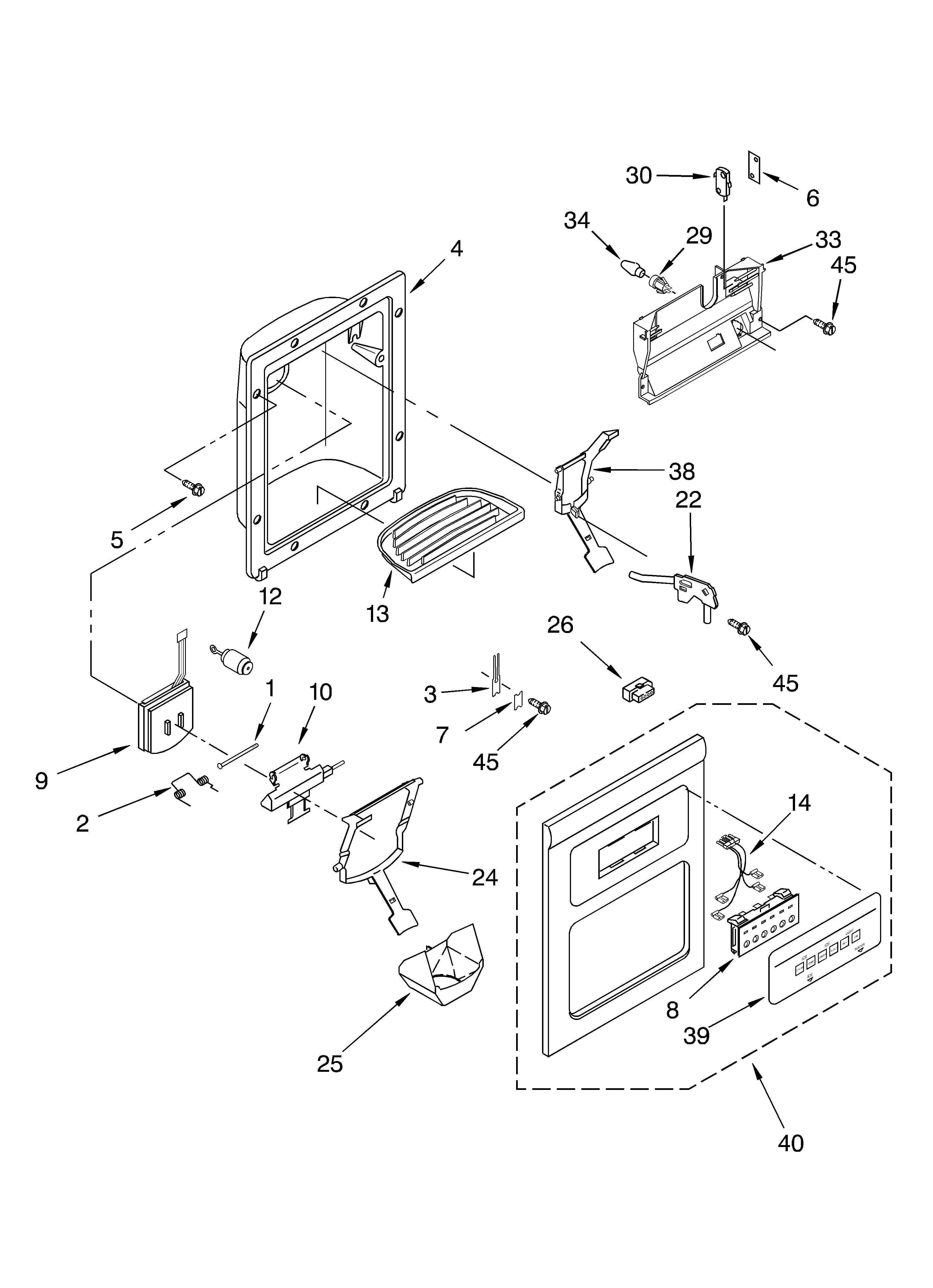 Whirlpool 3KART730GW01 dispenser front diagram