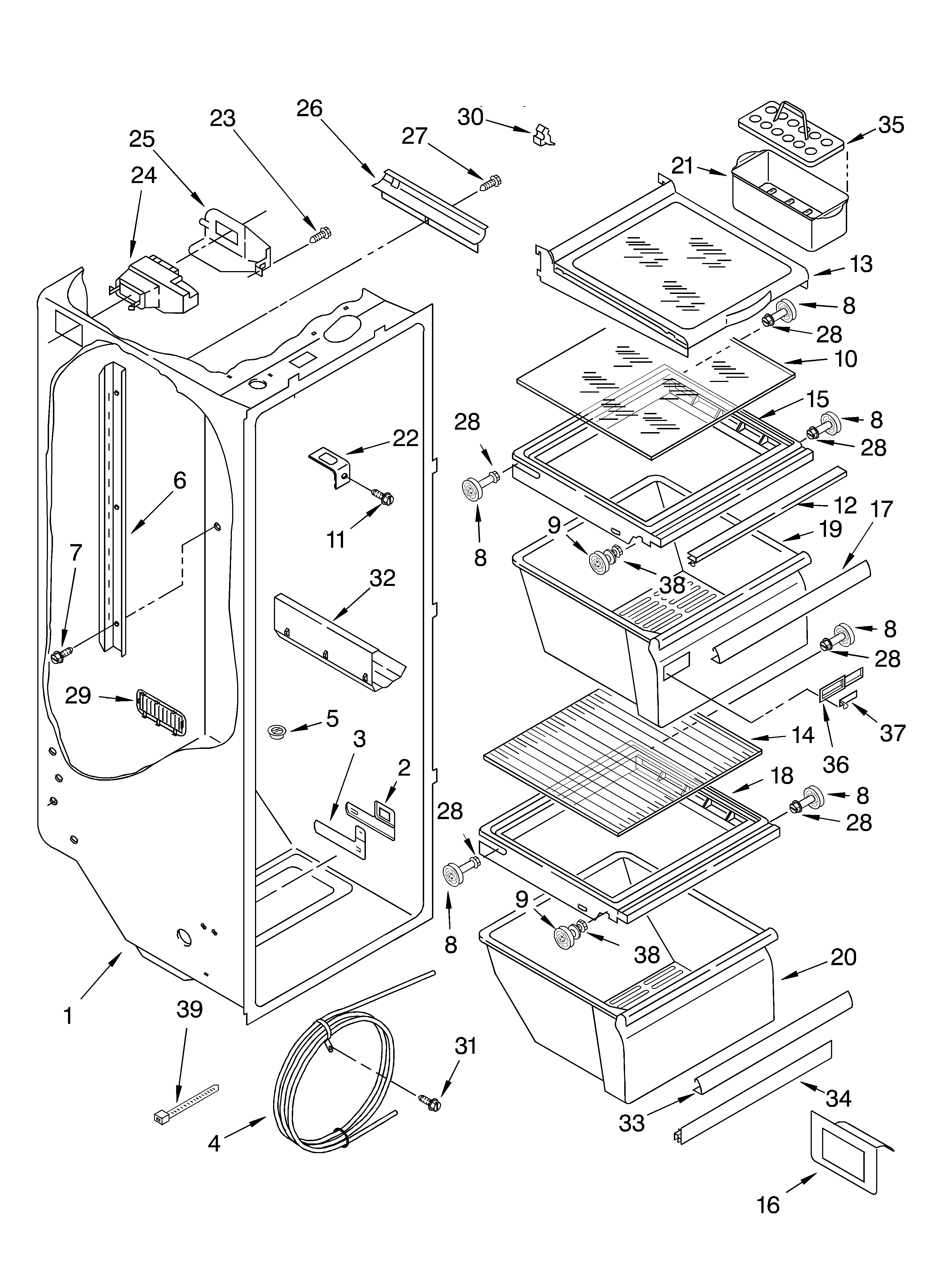 Whirlpool 3XART731GB01 refrigerator liner diagram
