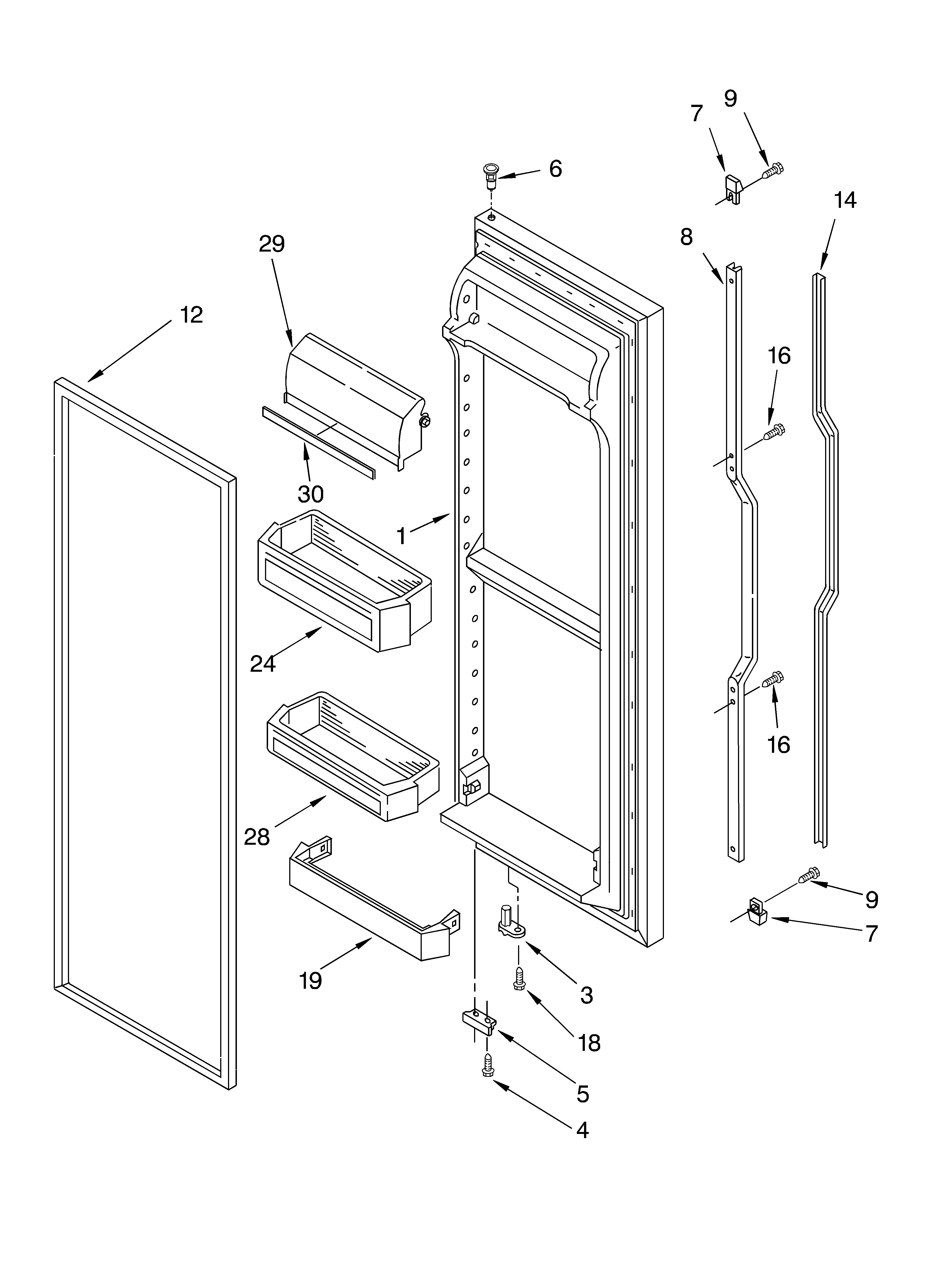 Whirlpool 3XART731GB01 refrigerator door diagram