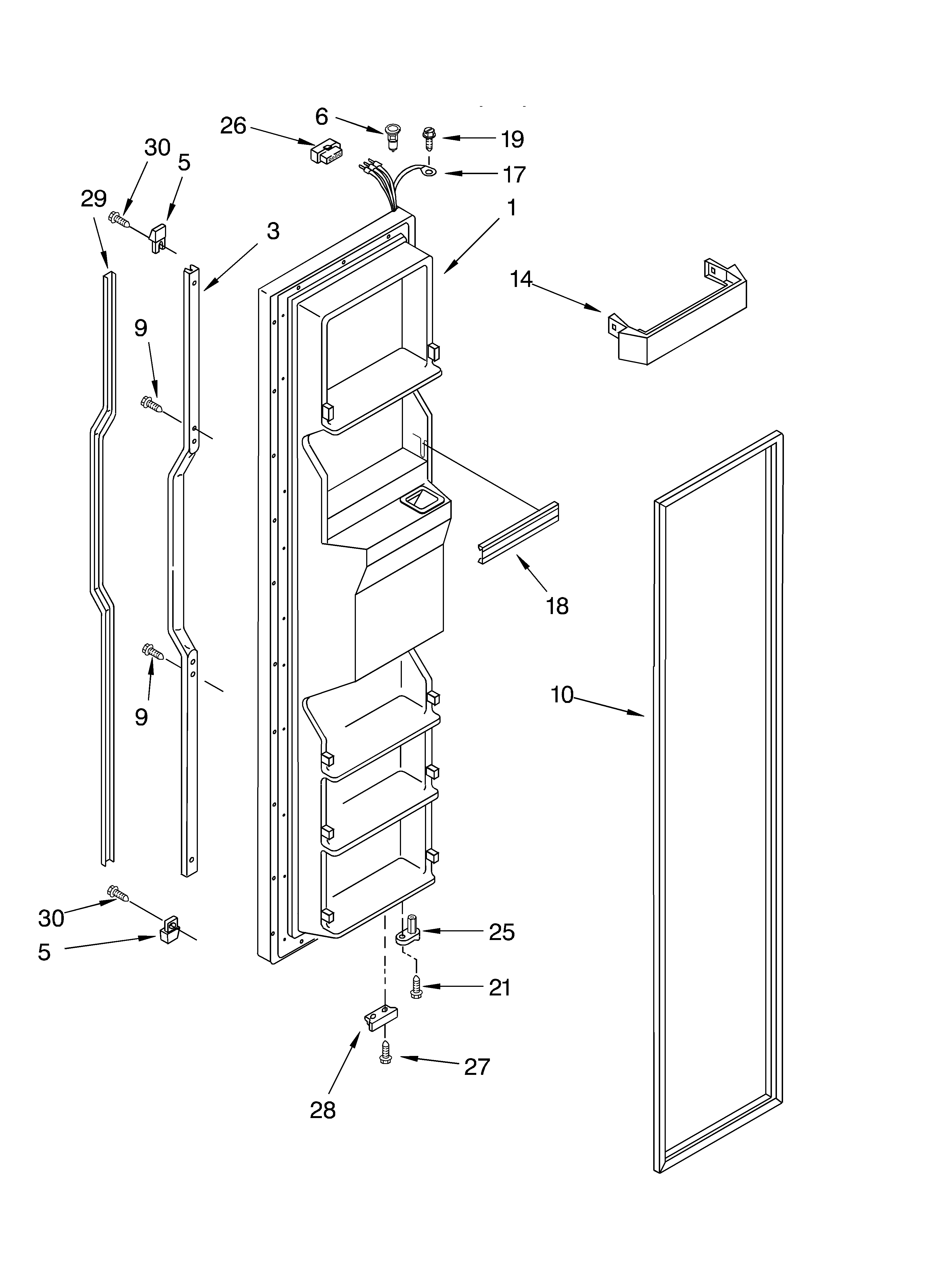 Whirlpool 3XART731GB01 freezer door diagram