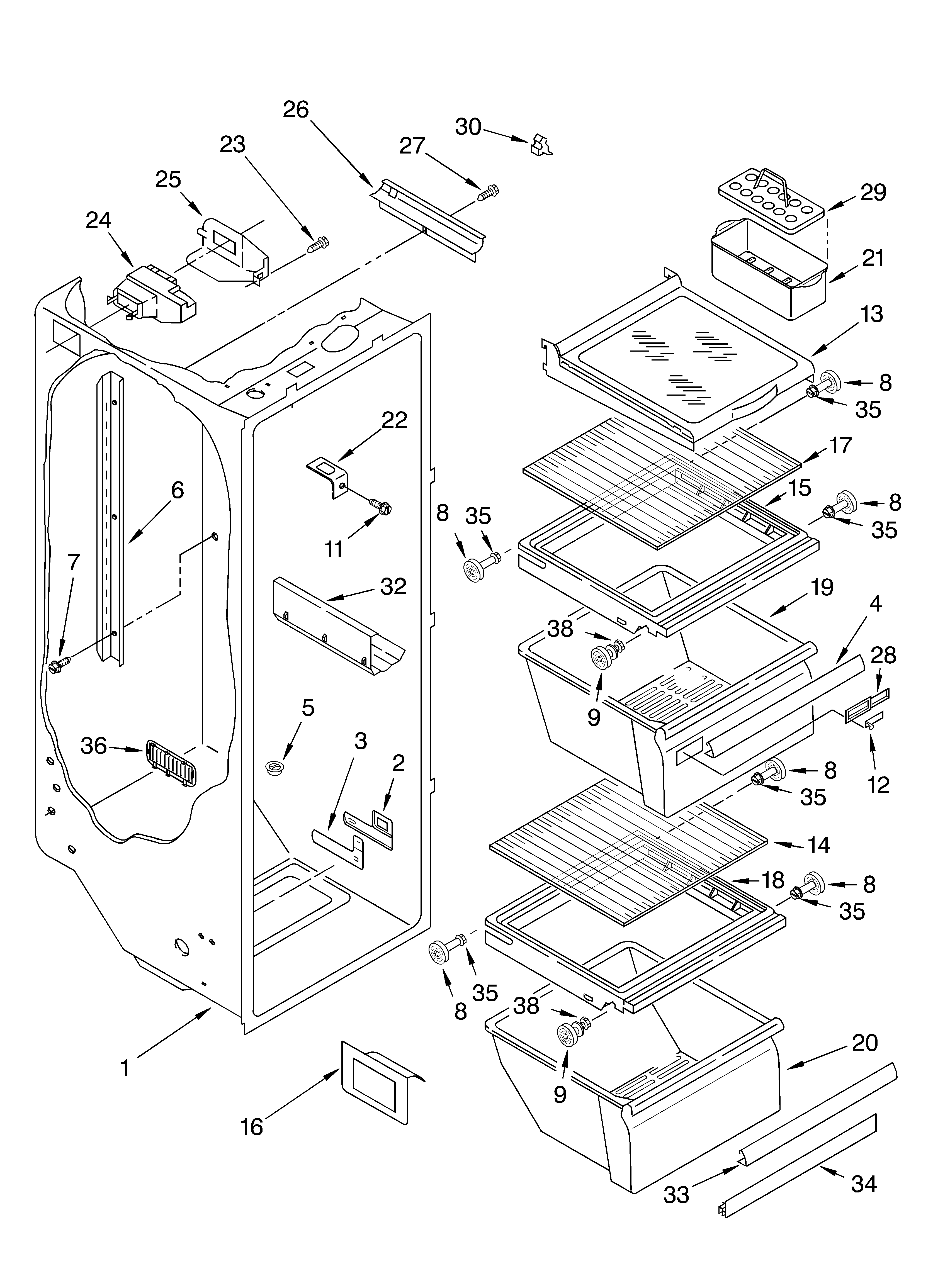 Whirlpool 3KART700GW03 refrigerator liner diagram