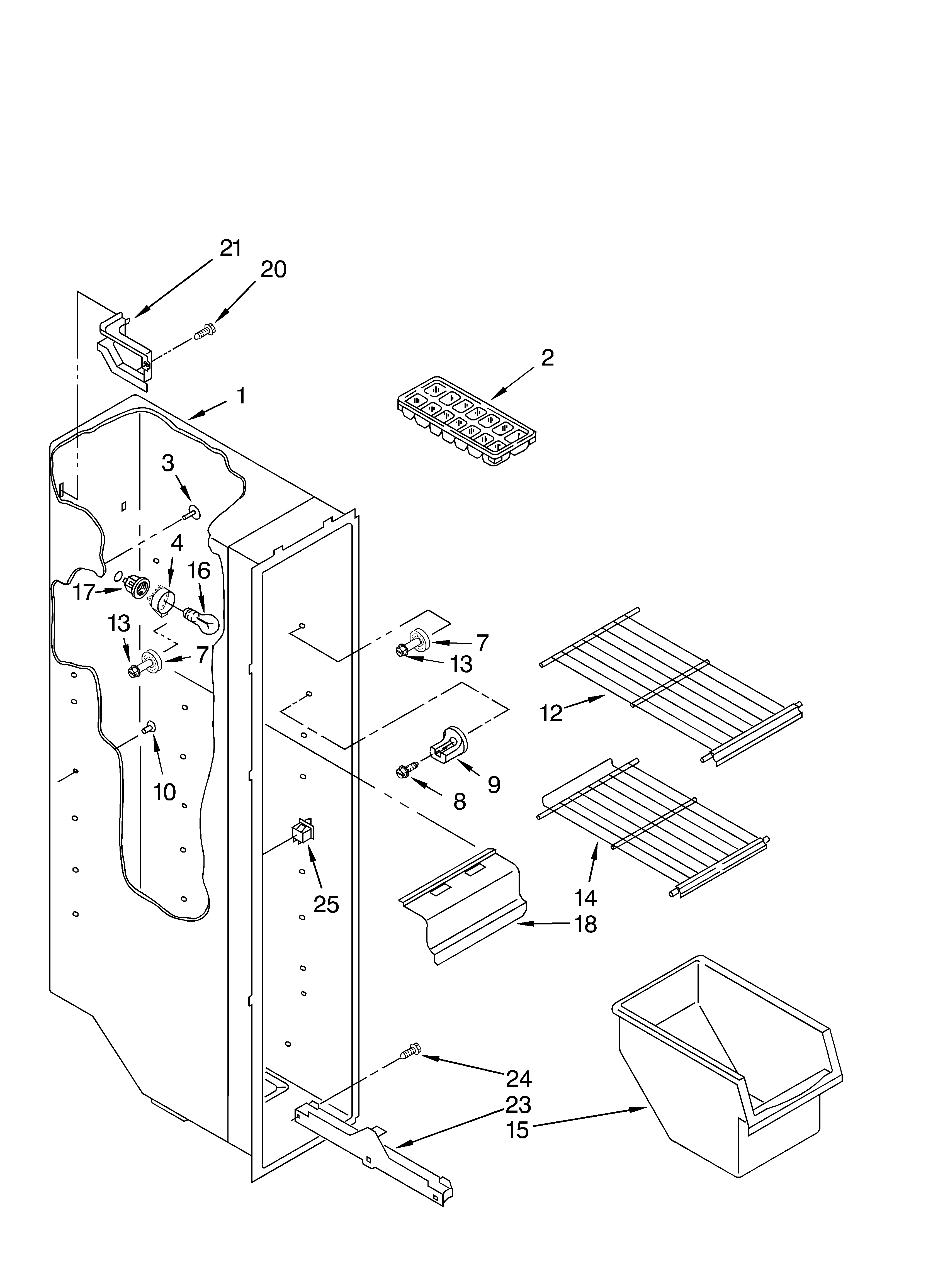 Whirlpool 3KART700GW03 freezer liner diagram