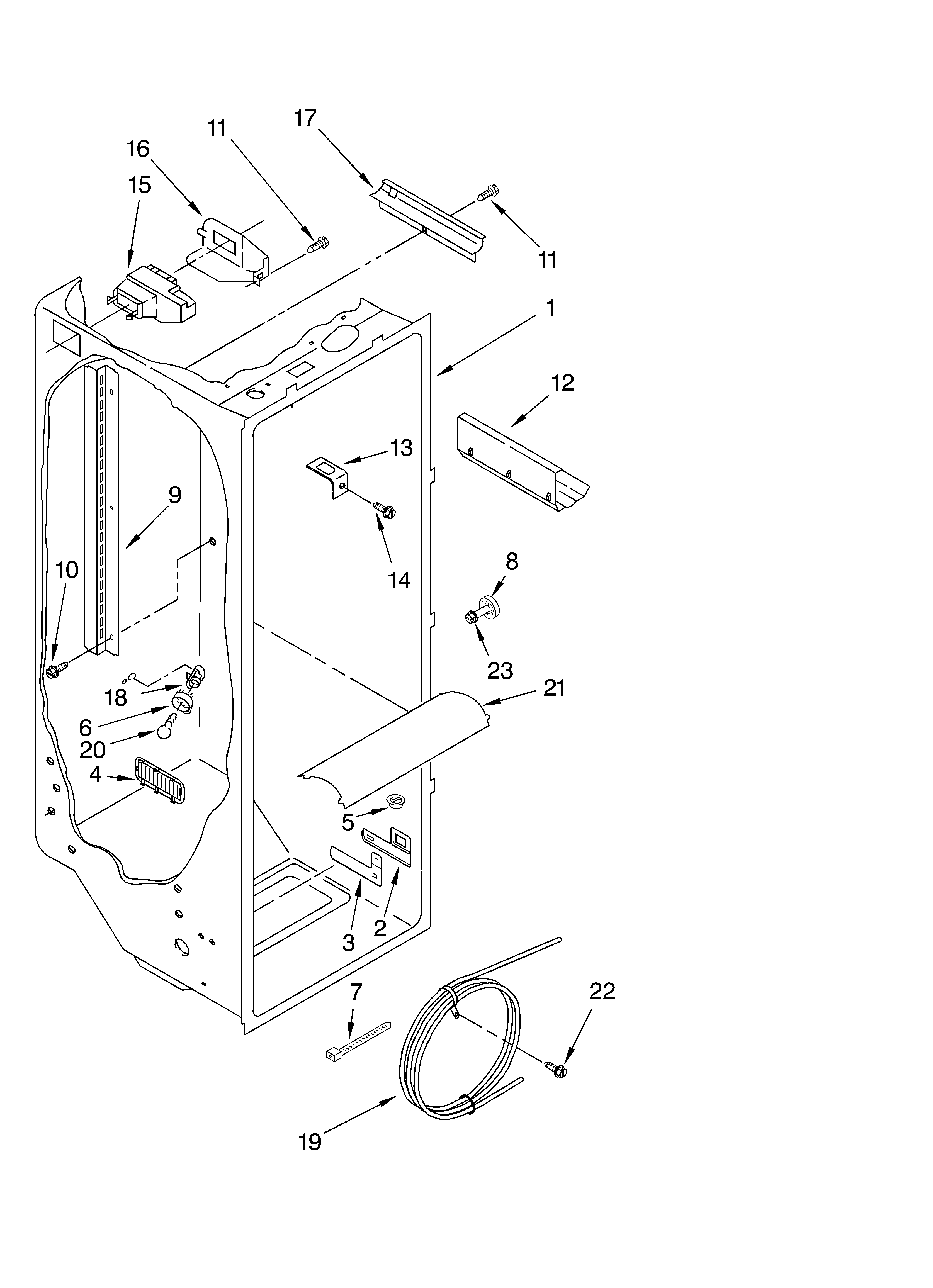 Whirlpool 2VGD23DQFW00 refrigerator liner diagram