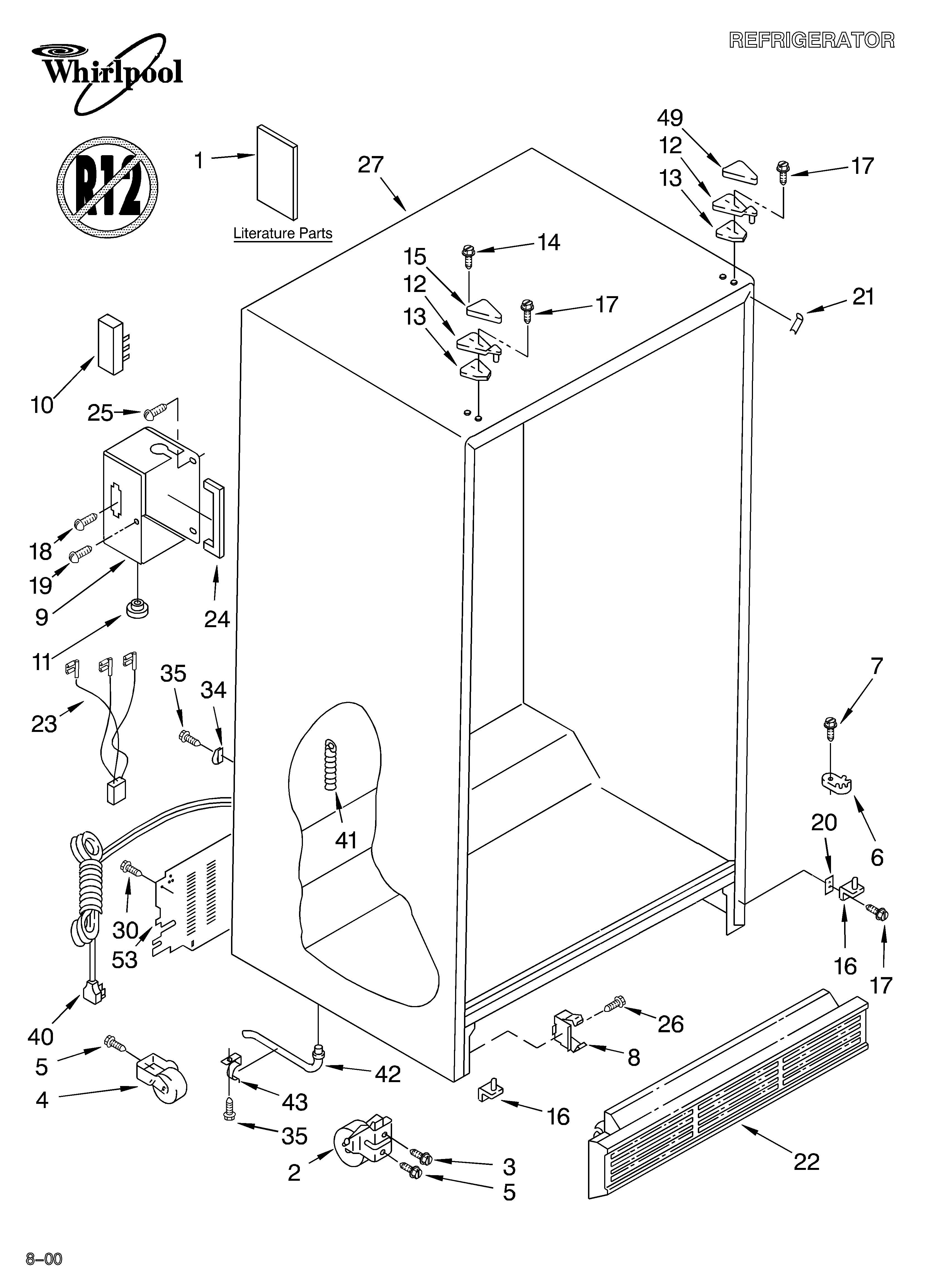 Whirlpool 2VED21ZKFN01 cabinet/literature diagram