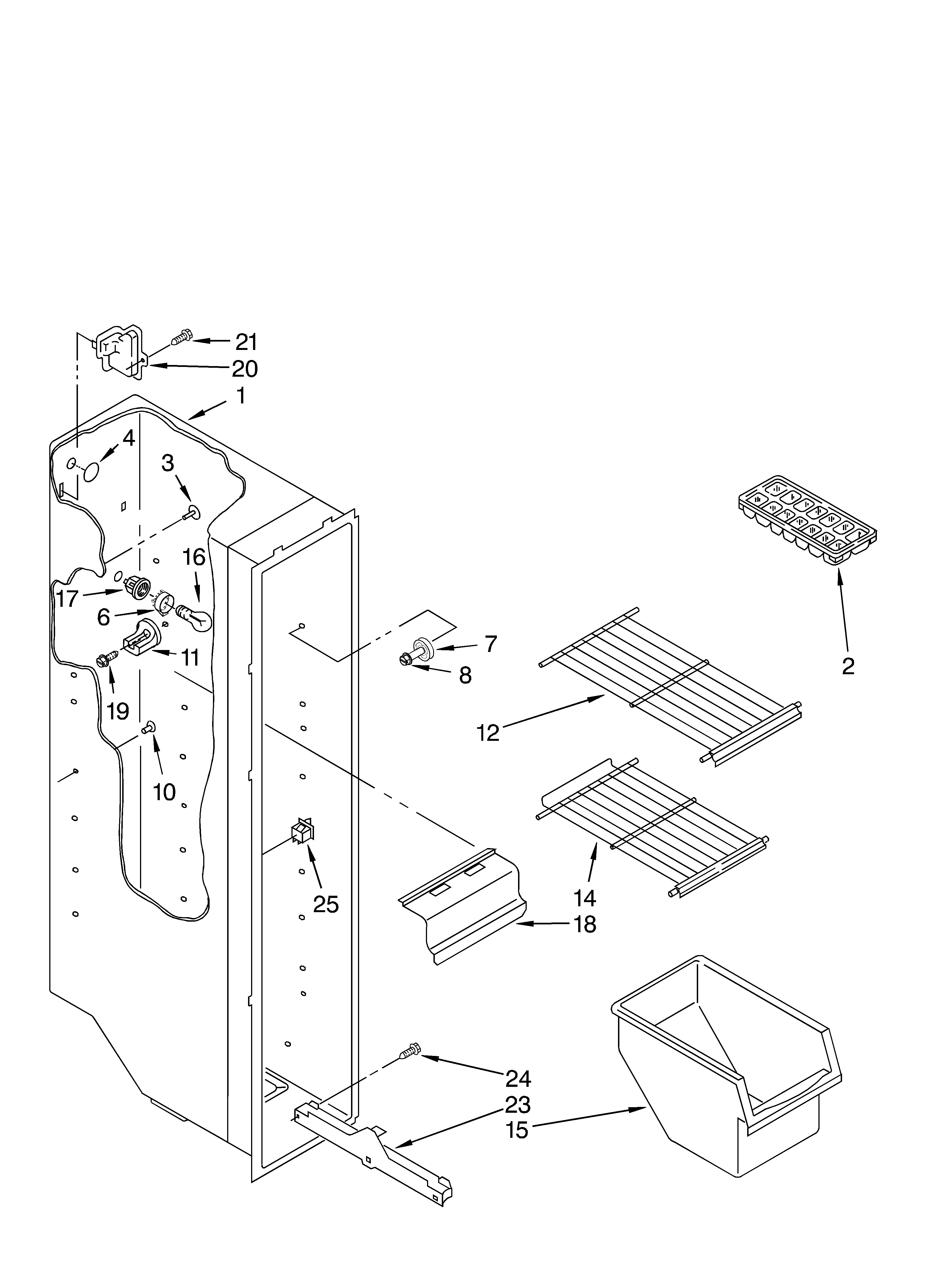 Whirlpool 2VED21ZKFN01 freezer liner diagram