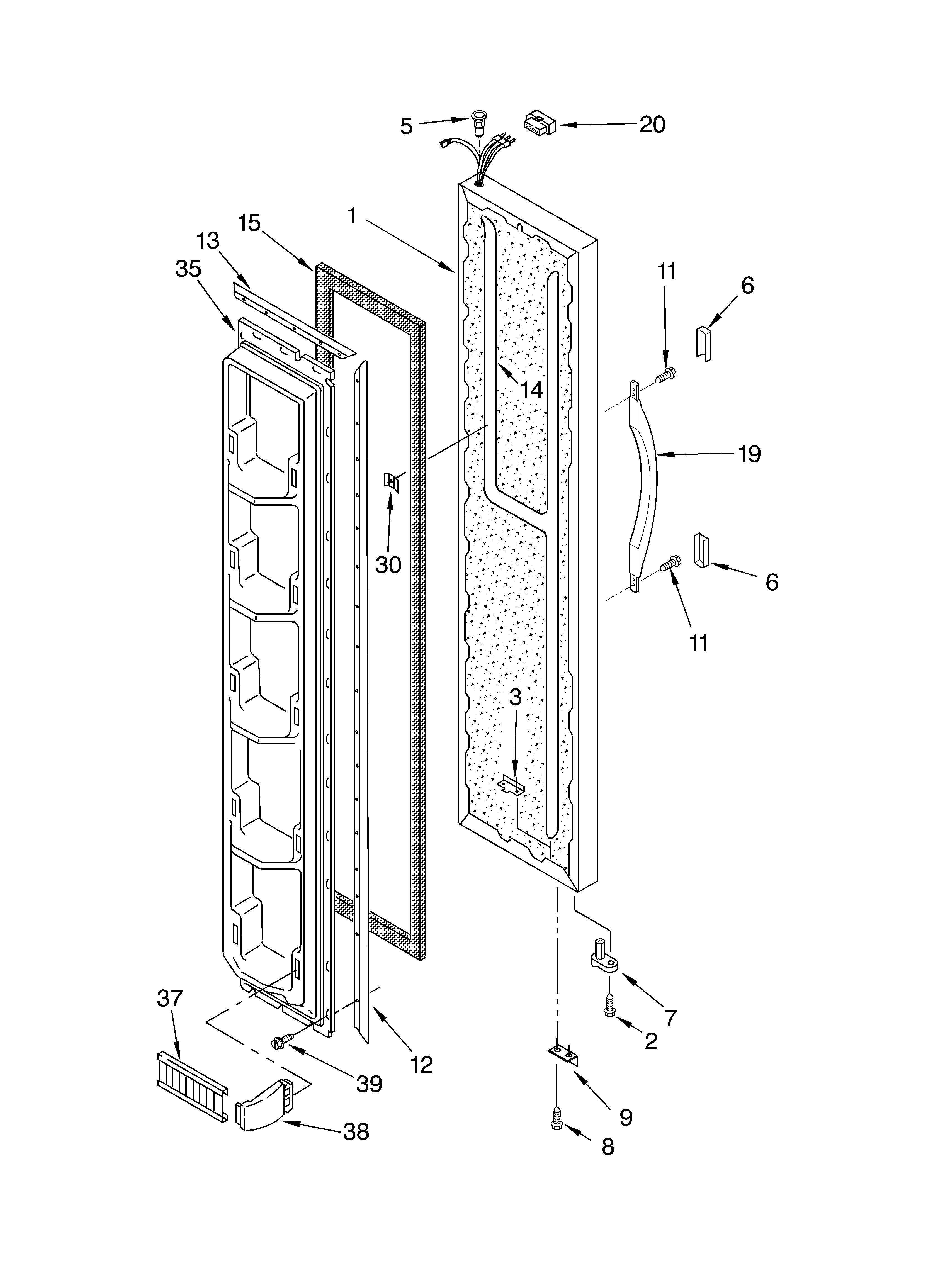 Whirlpool 2VED21ZKFN01 freezer door diagram