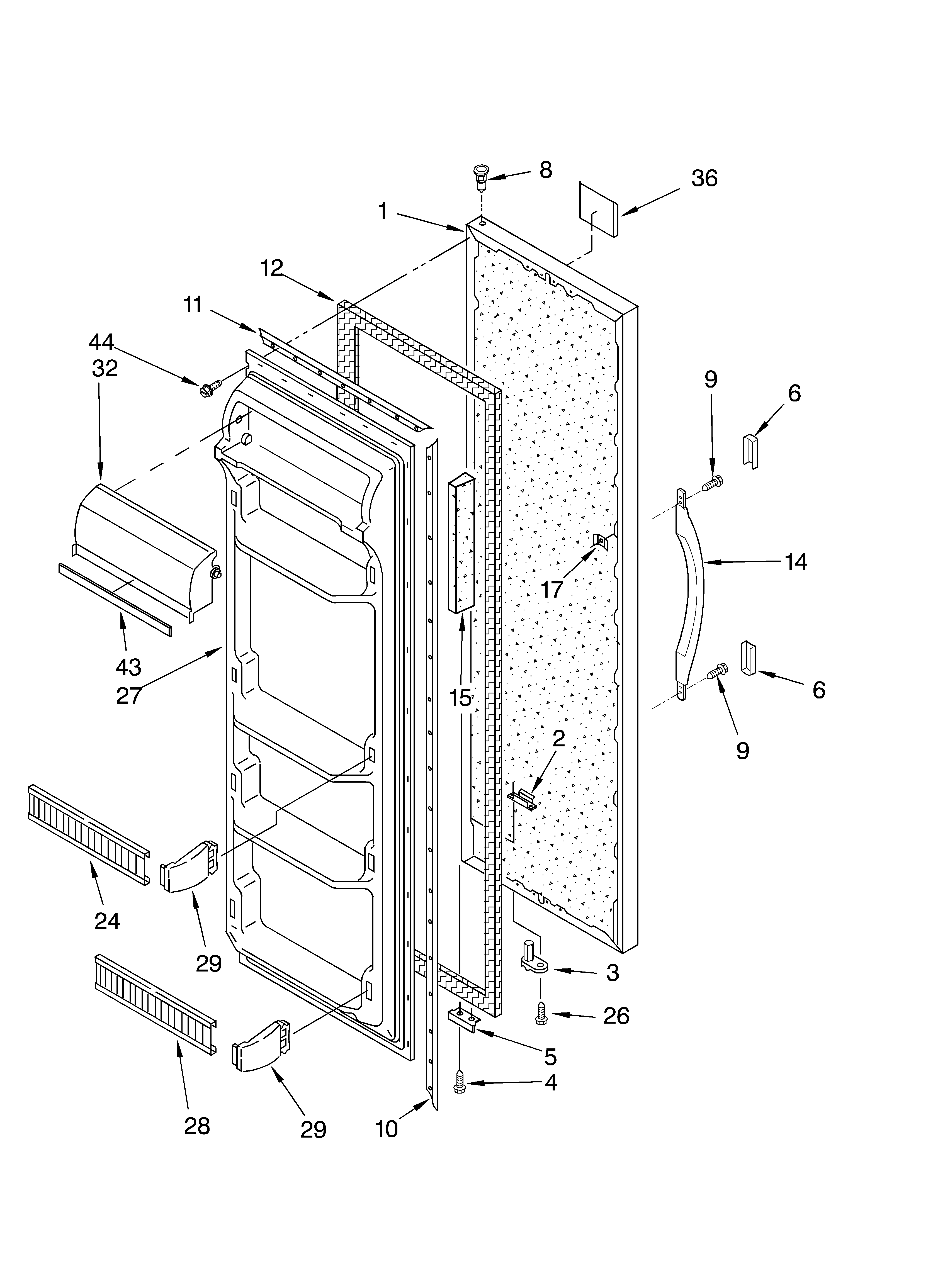 Whirlpool 2VED21ZKFN01 refrigerator door diagram