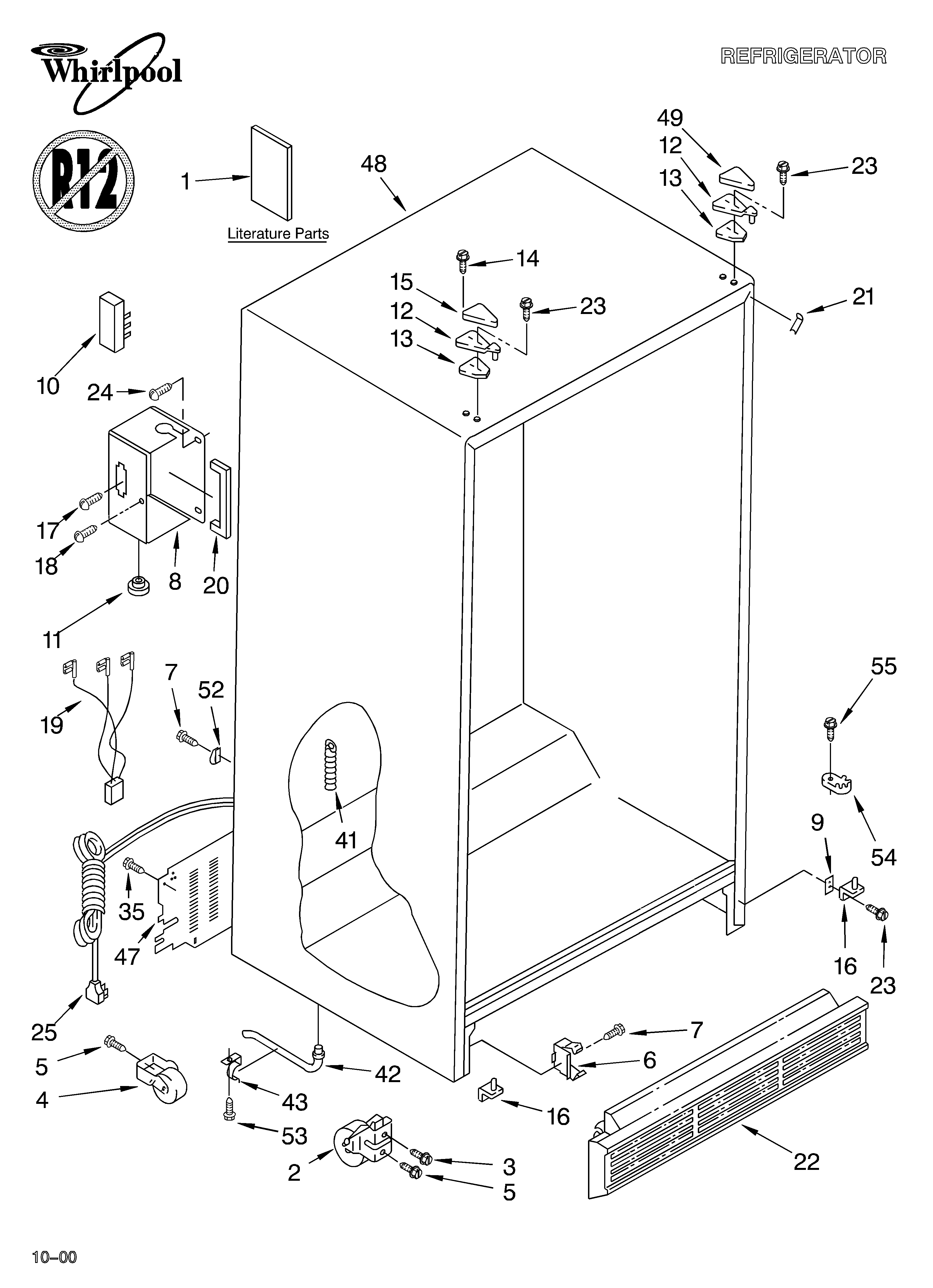Whirlpool 2VGD27DQFN01 cabinet/literature diagram