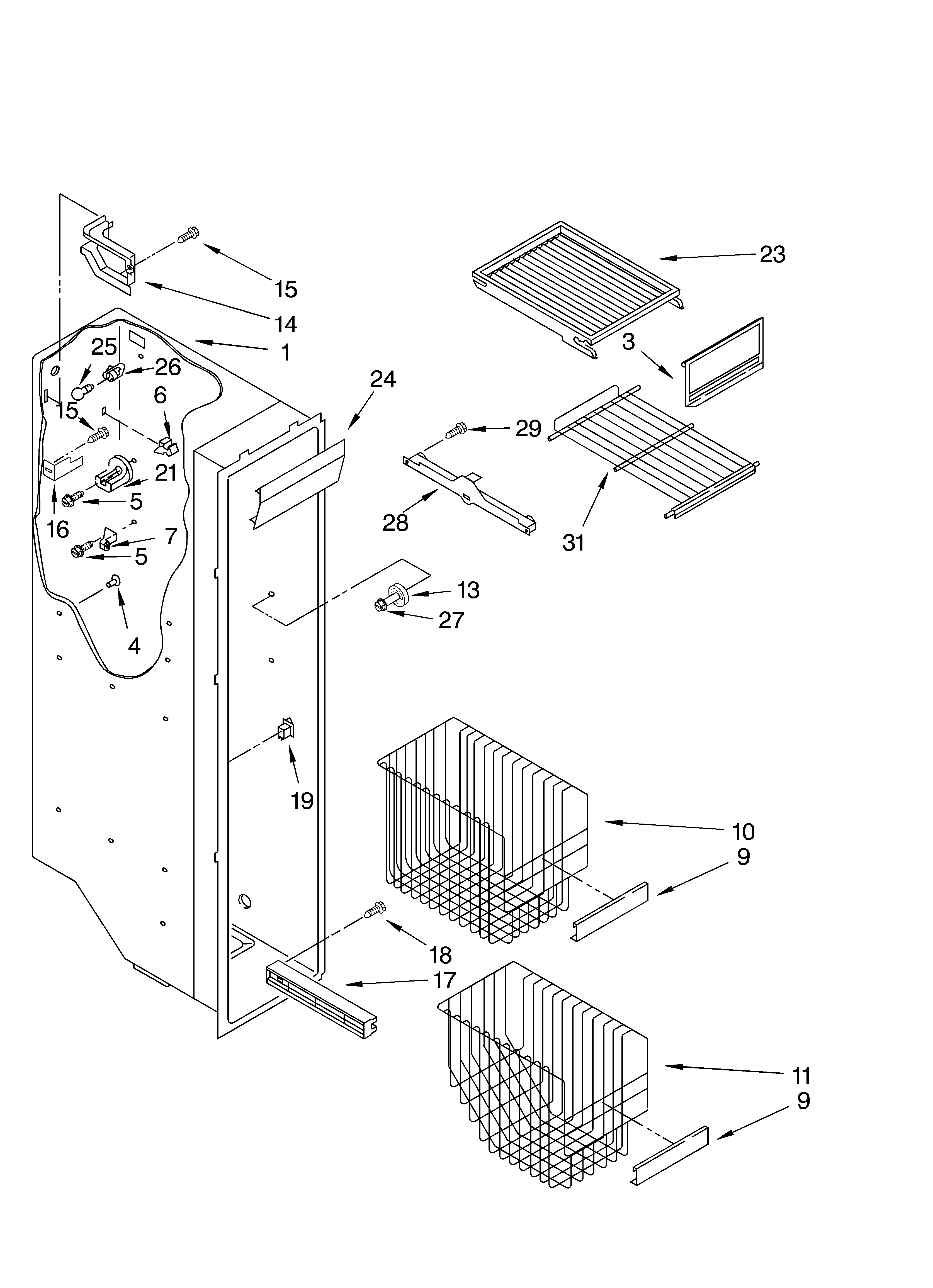 Whirlpool 2VGD27DQFN01 freezer liner diagram