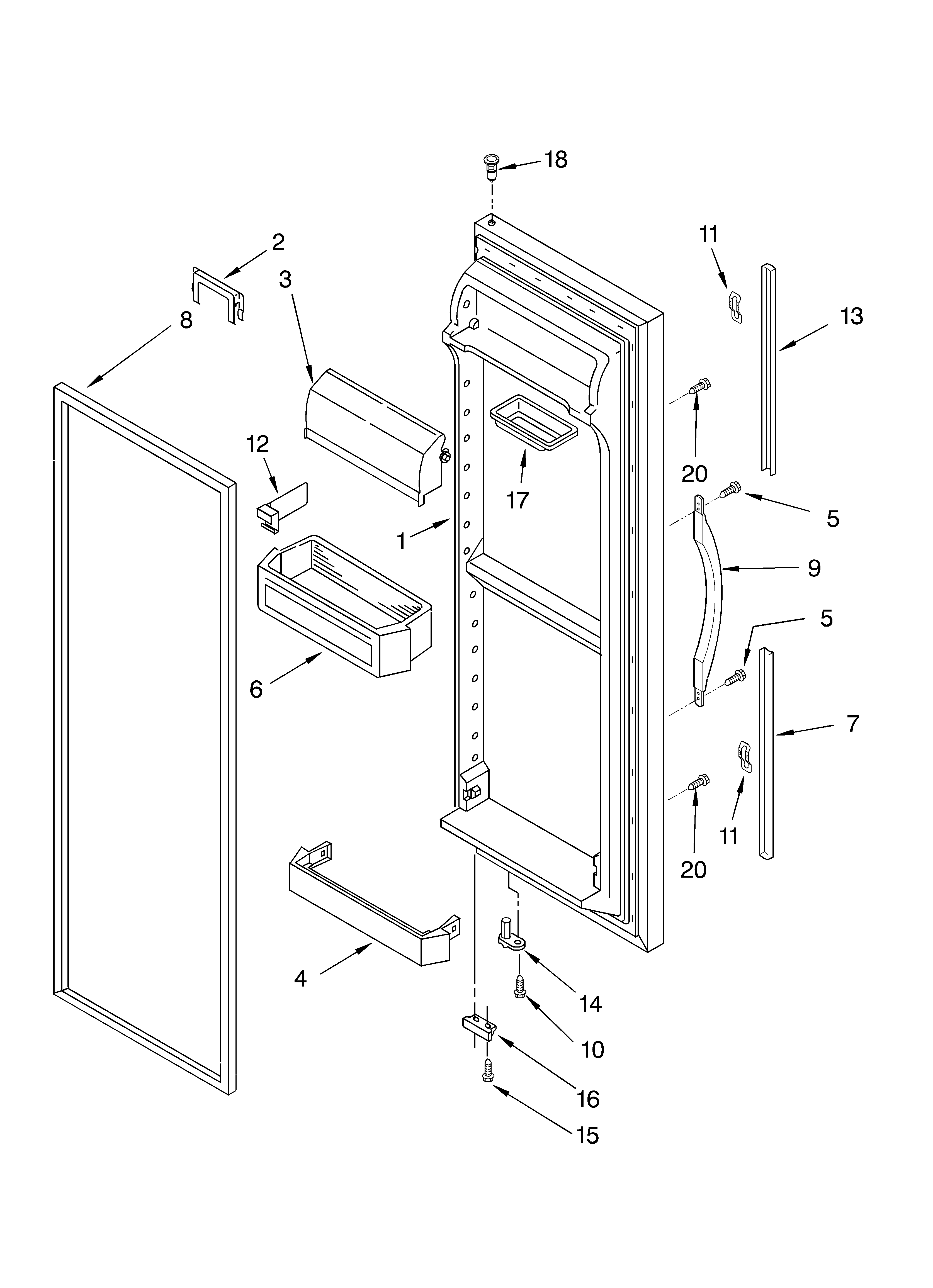 Whirlpool 2VGD27DQFN01 refrigerator door diagram
