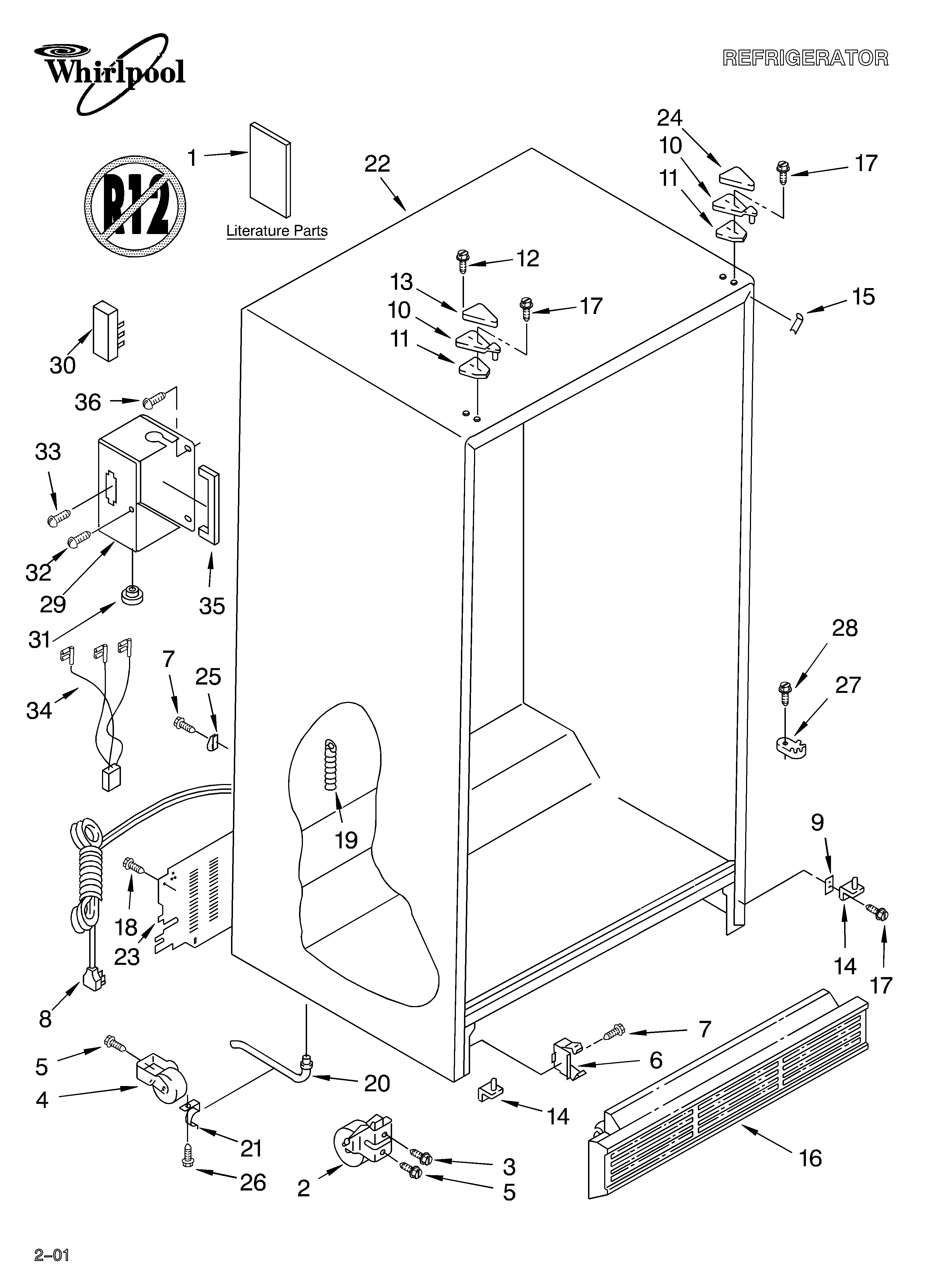 Whirlpool 2VGD23DQFW02 cabinet/literature diagram