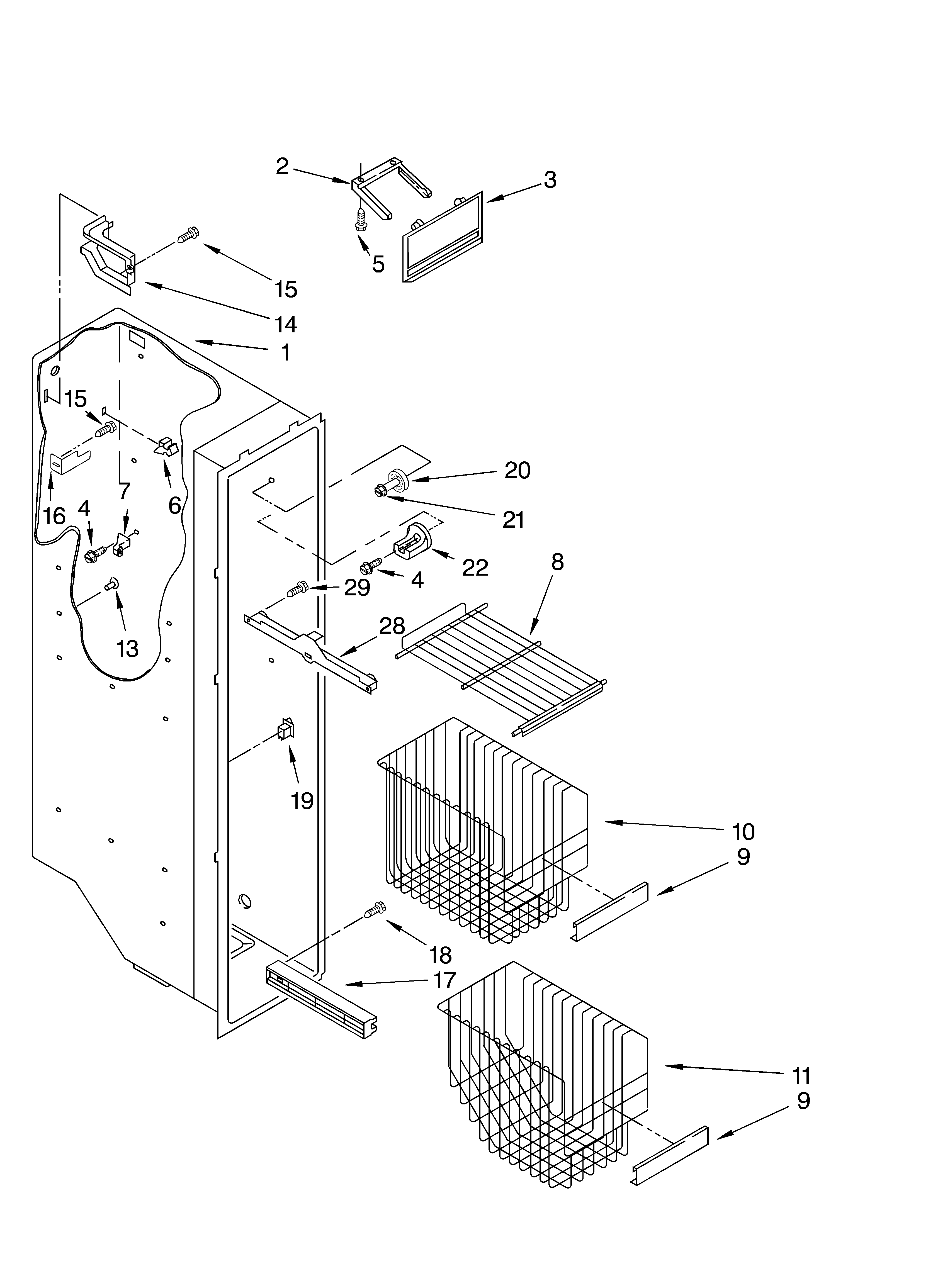 Whirlpool 2VGD23DQFW02 freezer liner diagram