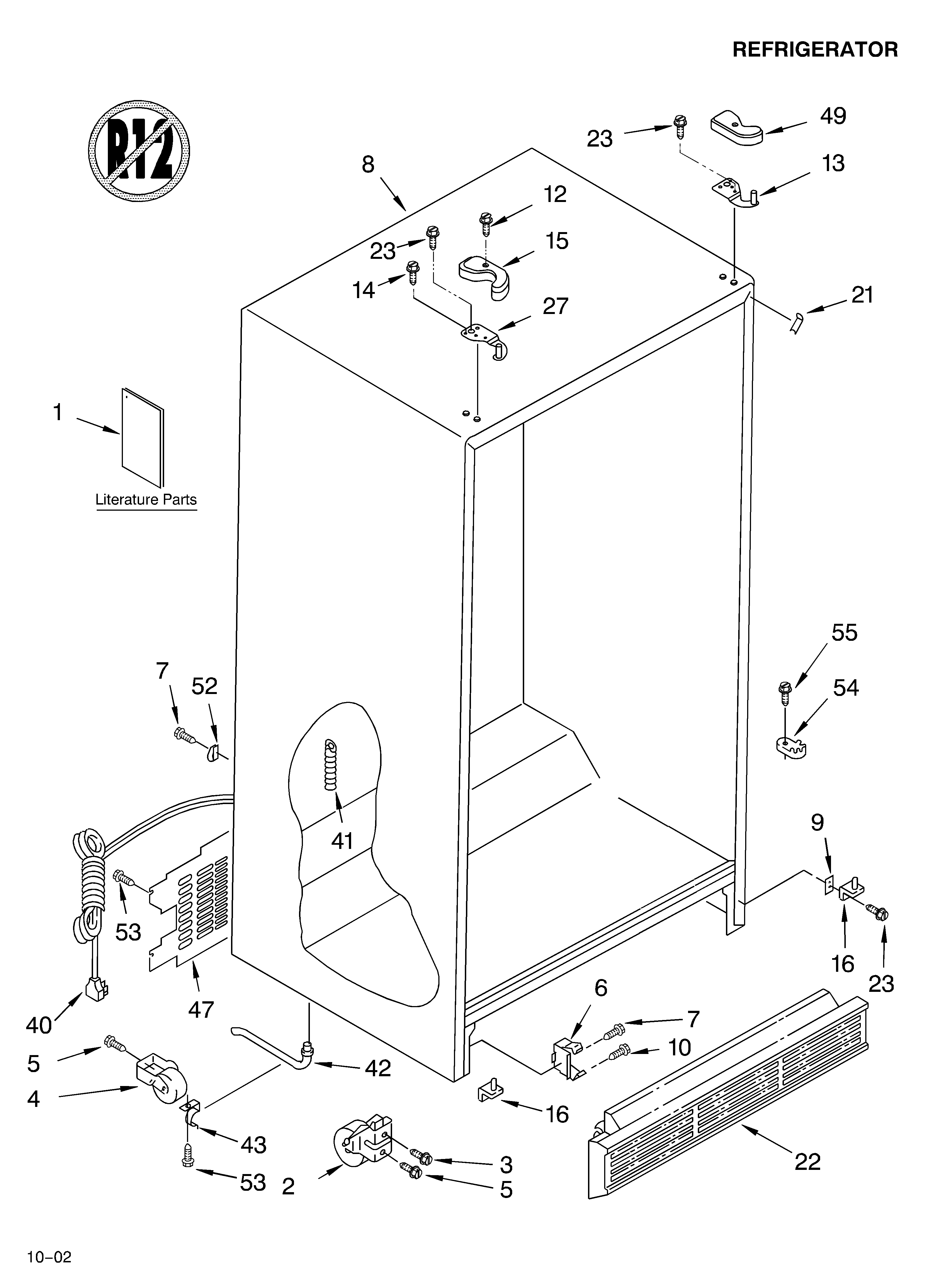 Whirlpool 3XES0FHQKB02 cabinet/literature diagram
