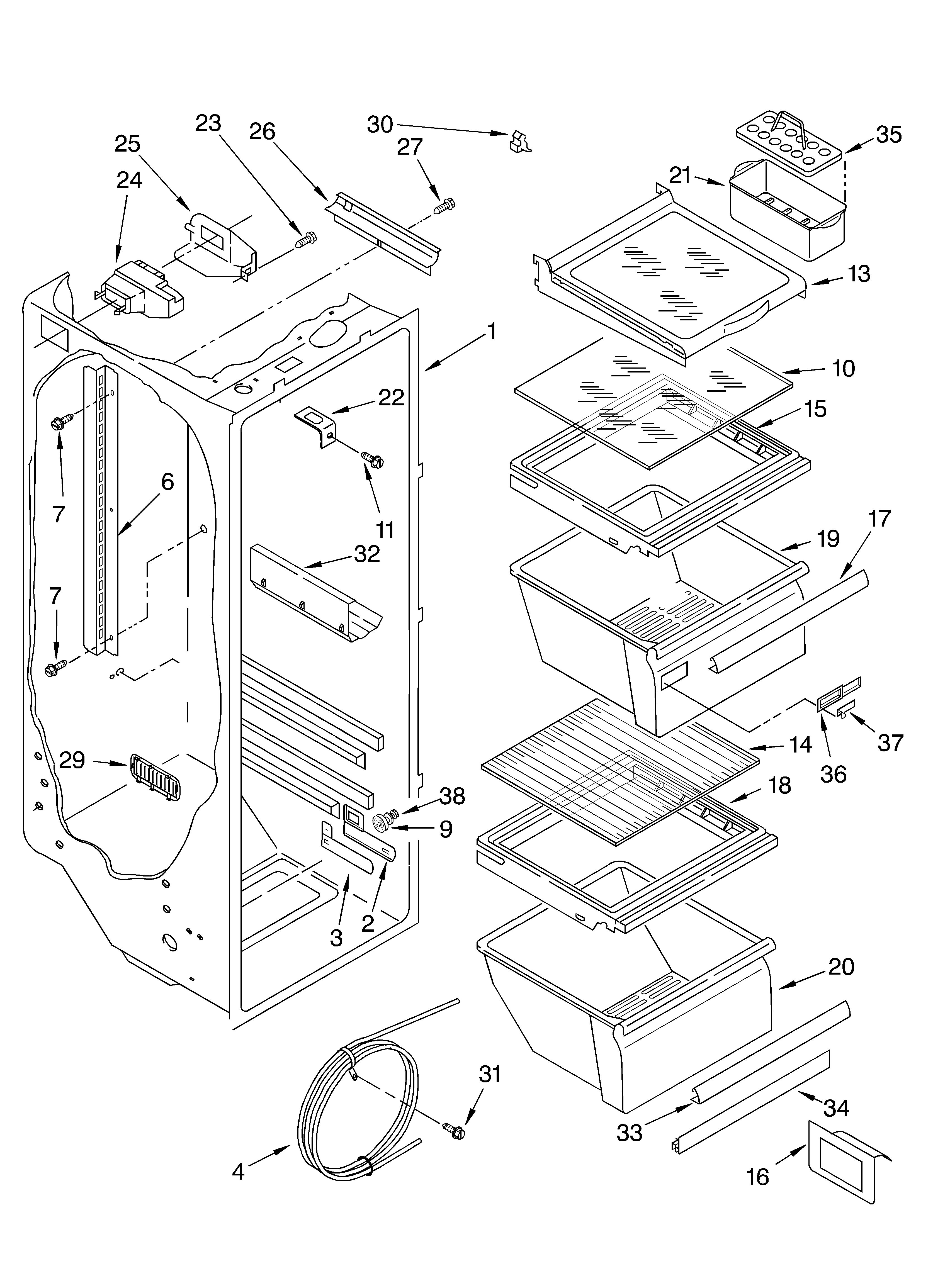 Whirlpool 3XES0FHQKB02 refrigerator liner diagram