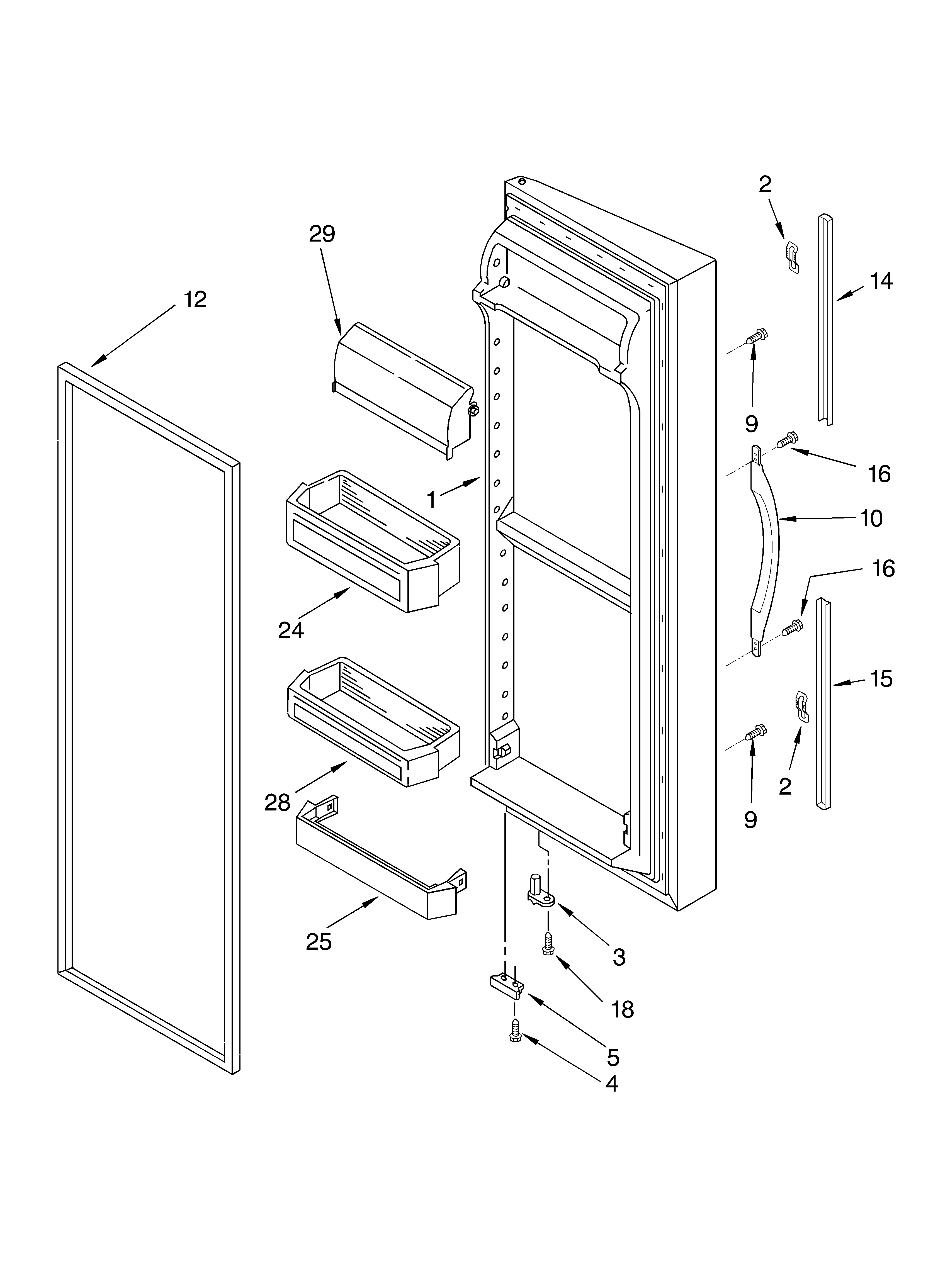 Whirlpool 3XES0FHQKB02 refrigerator door diagram