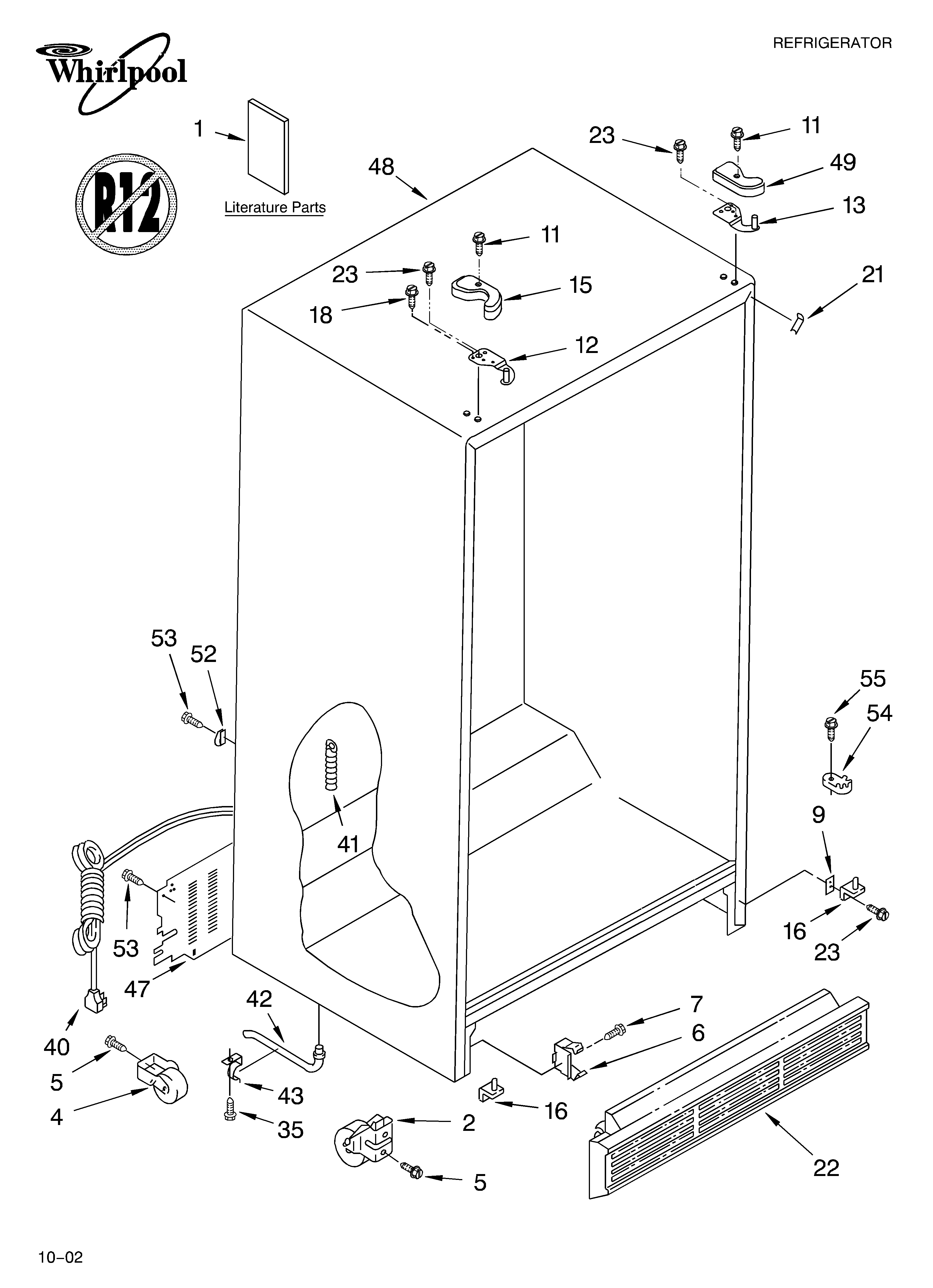 Whirlpool 4YGD27DCHT02 cabinet/literature diagram