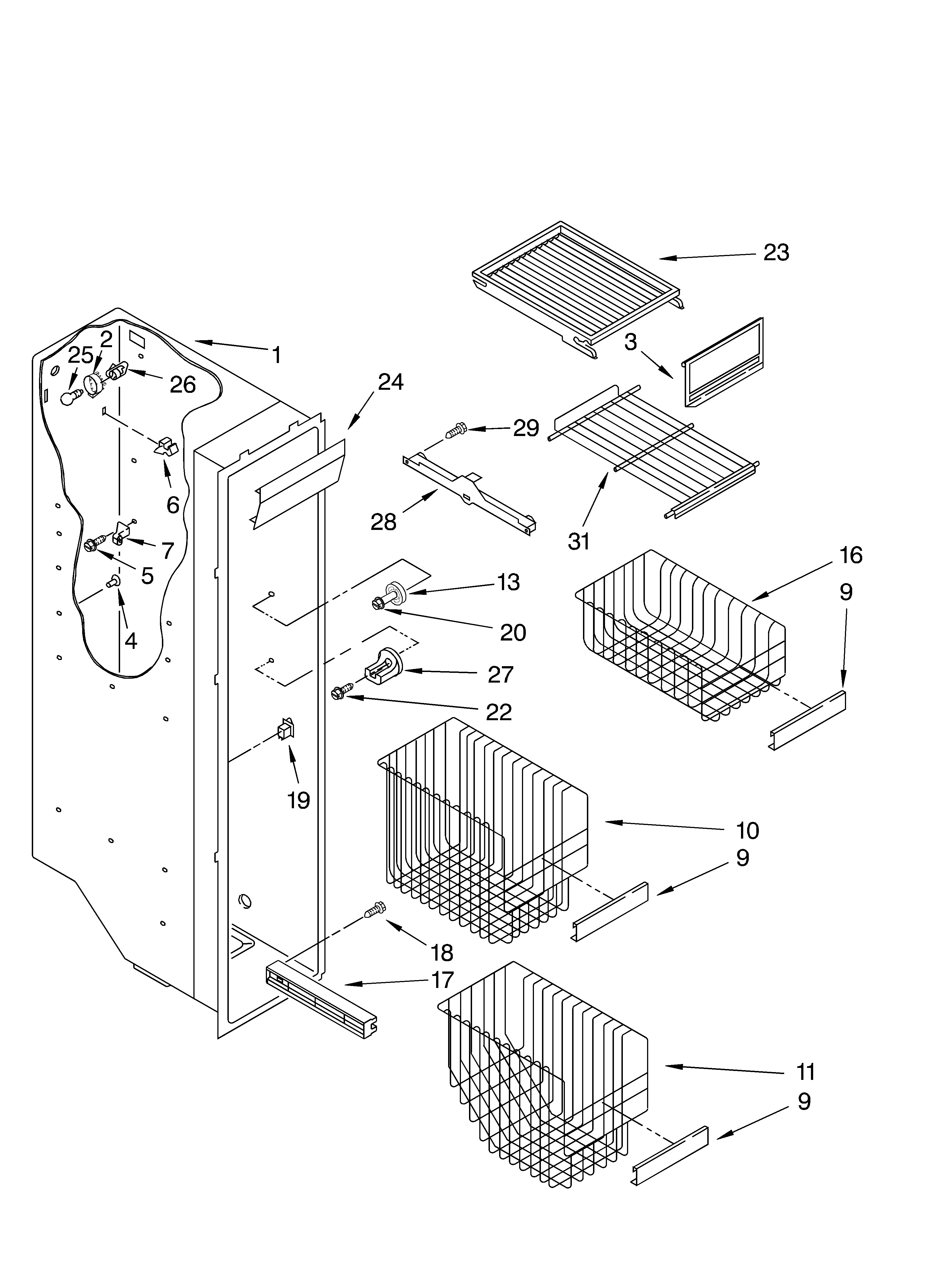 Whirlpool 4YGD27DCHT02 freezer liner diagram