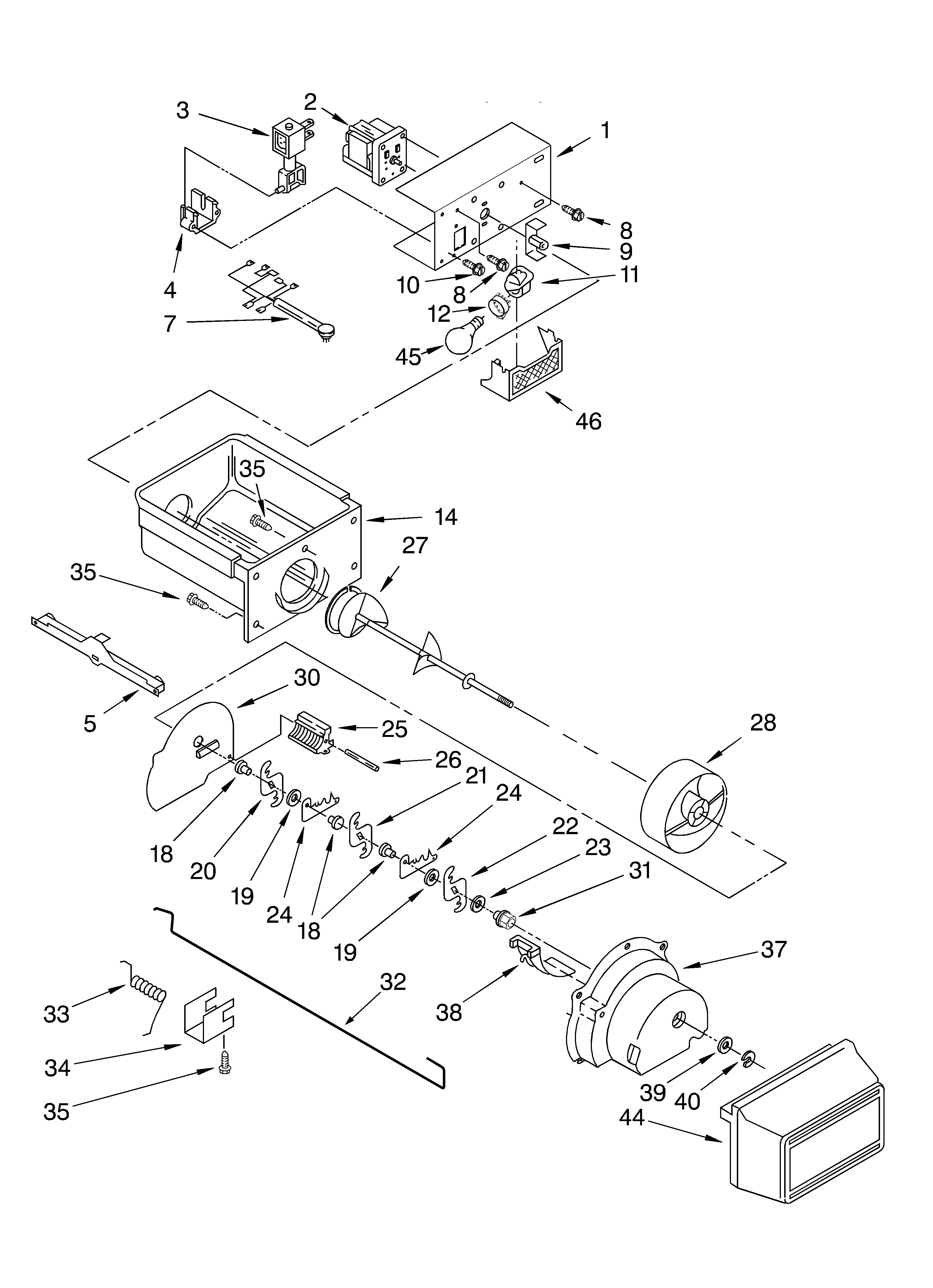 Whirlpool 4YGD27DCHT02 motor and ice container diagram
