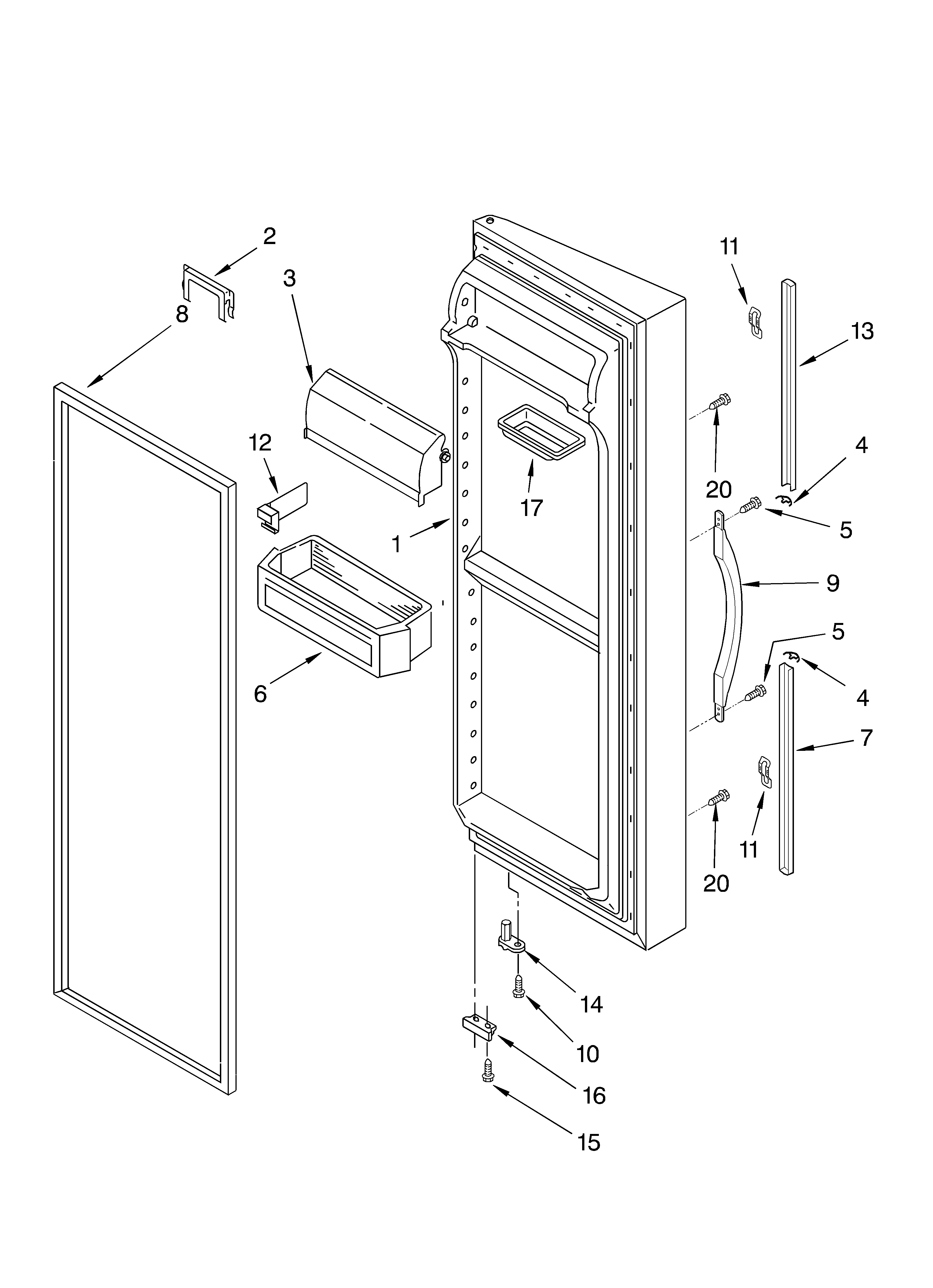 Whirlpool 4YGD27DCHT02 refrigerator door diagram