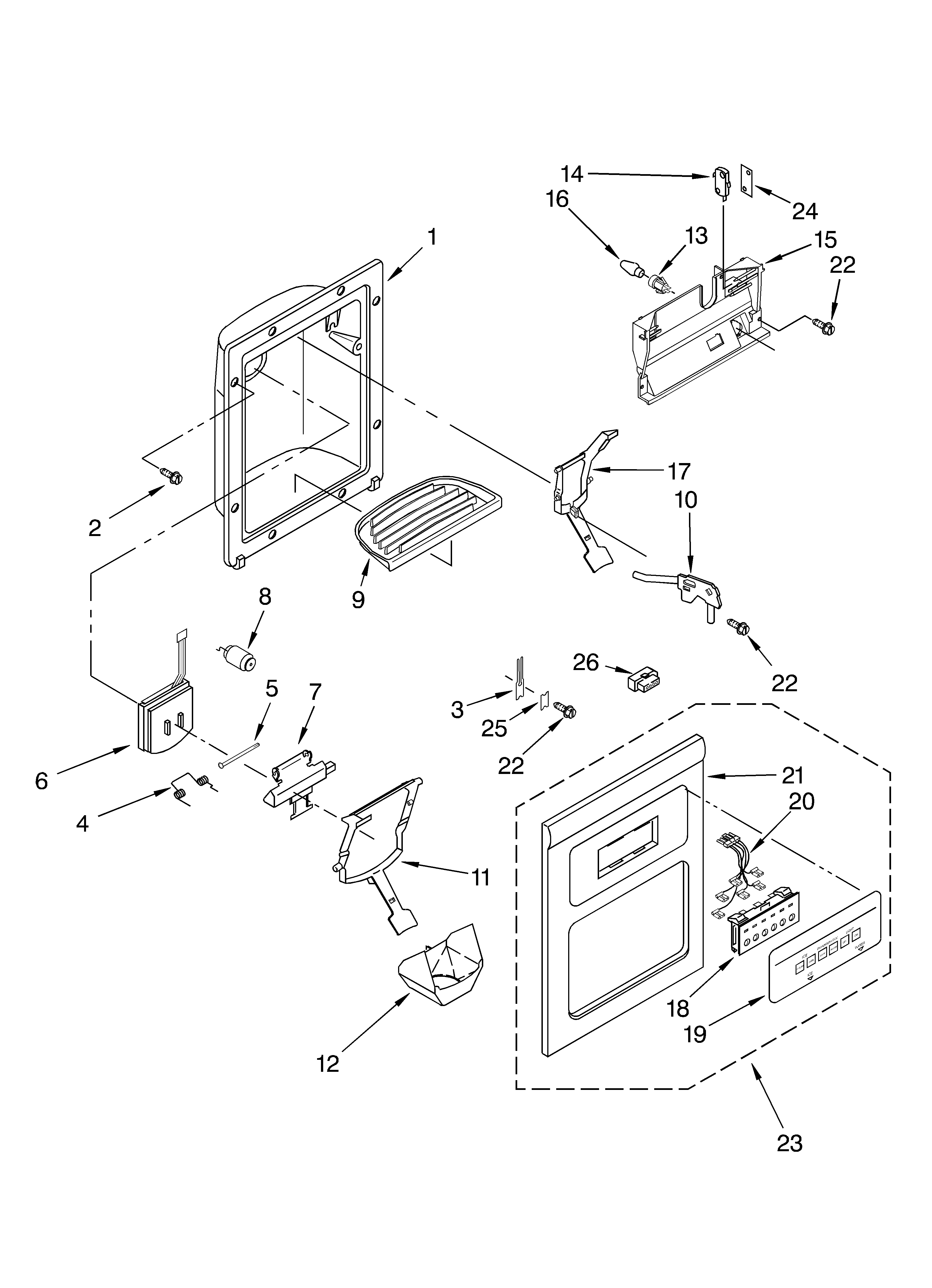 Whirlpool 4YGD27DCHT02 dispenser front diagram