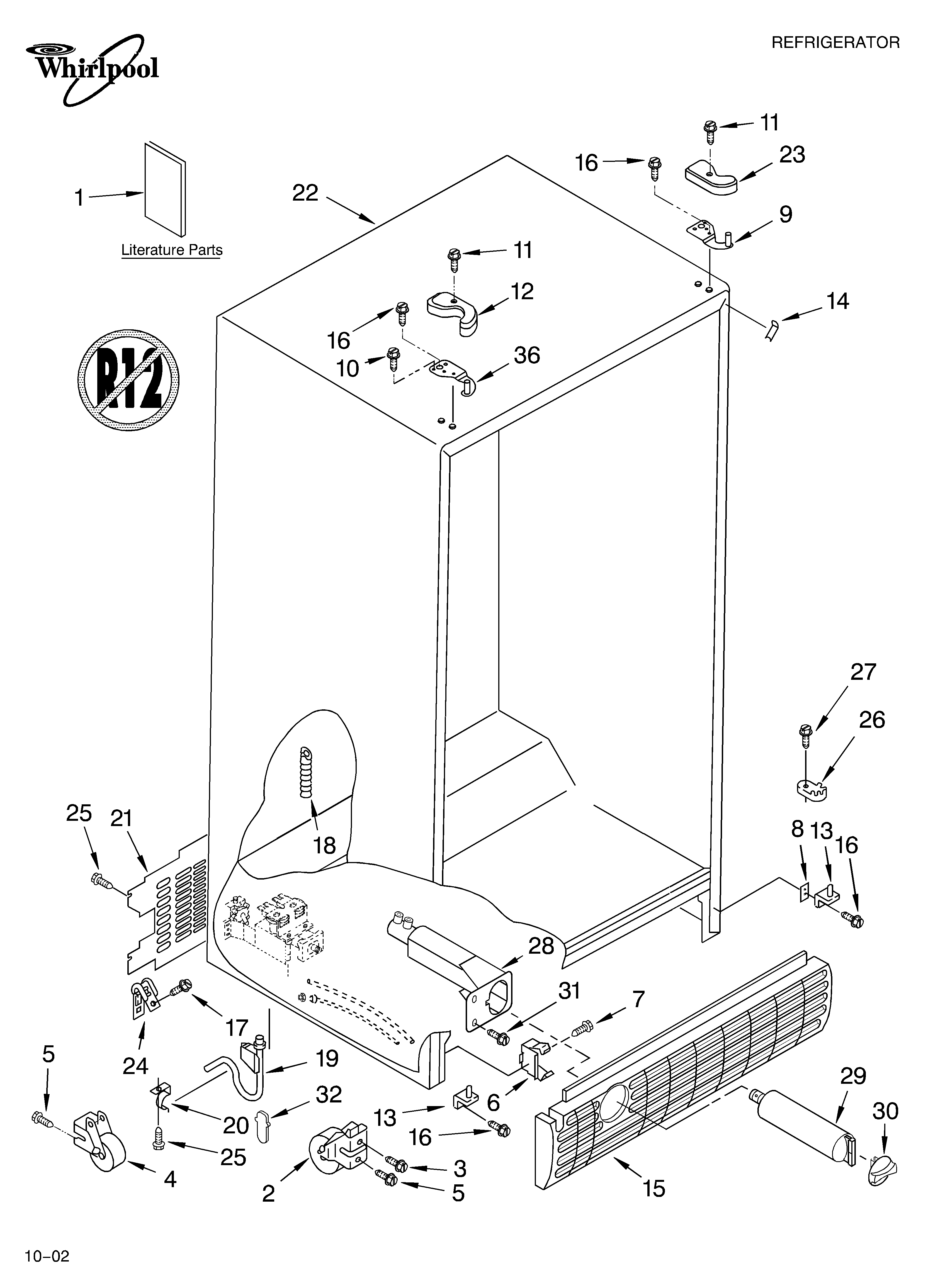 Whirlpool 7GS6SHAXKB01 cabinet/literature diagram