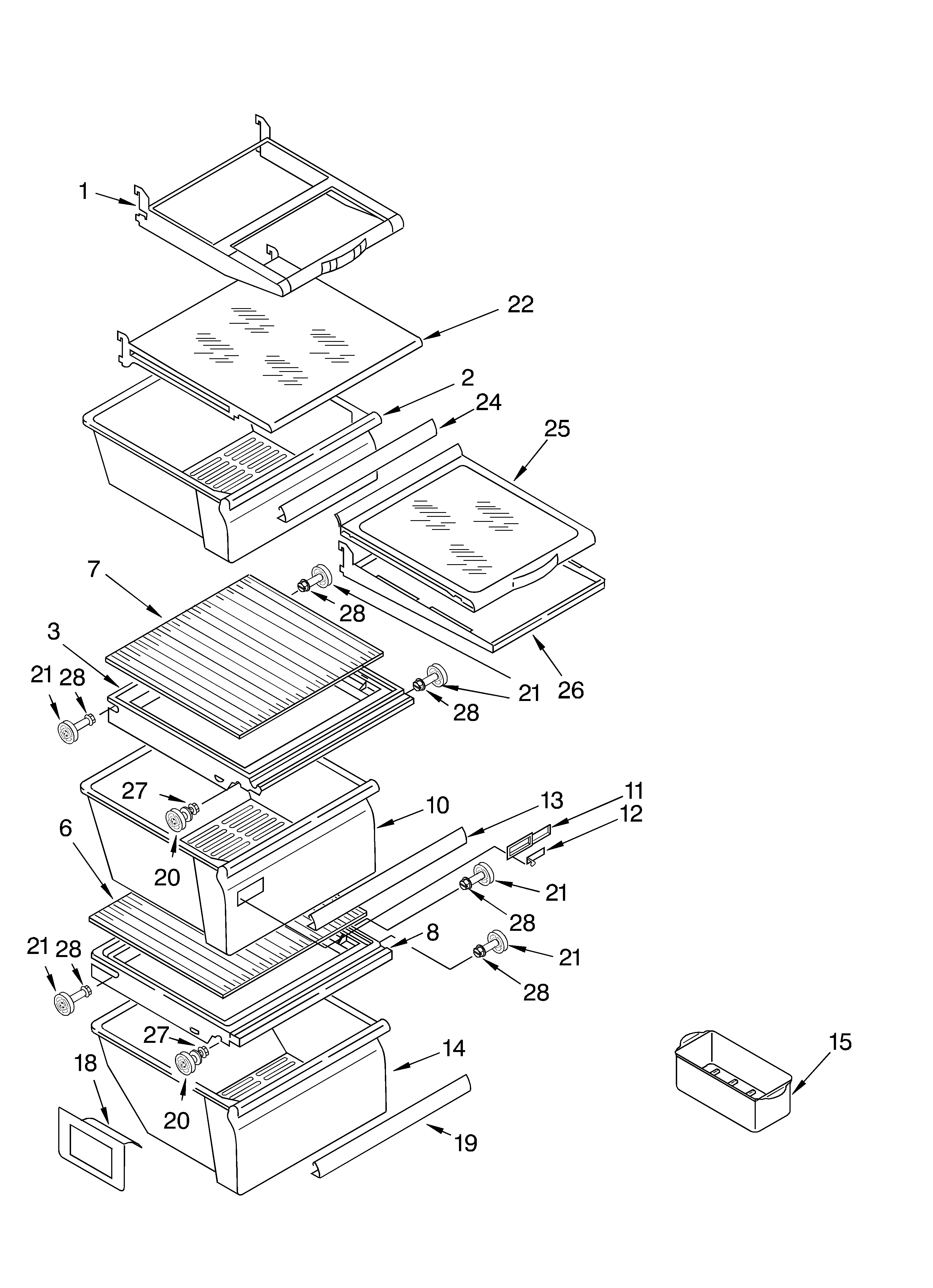 Whirlpool 7GS6SHAXKB01 refrigerator shelf diagram
