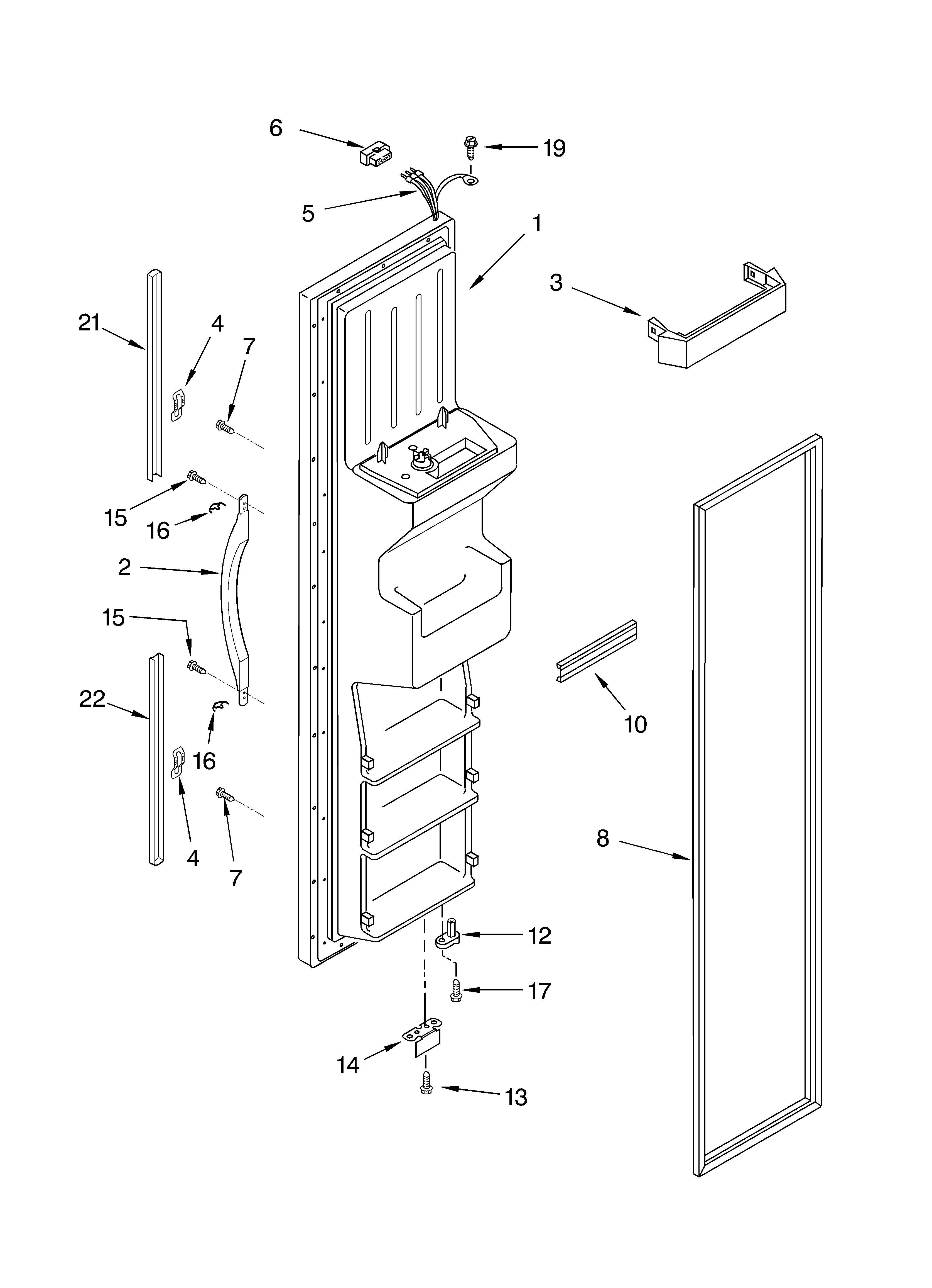 Whirlpool 7GS6SHAXKB01 freezer door diagram