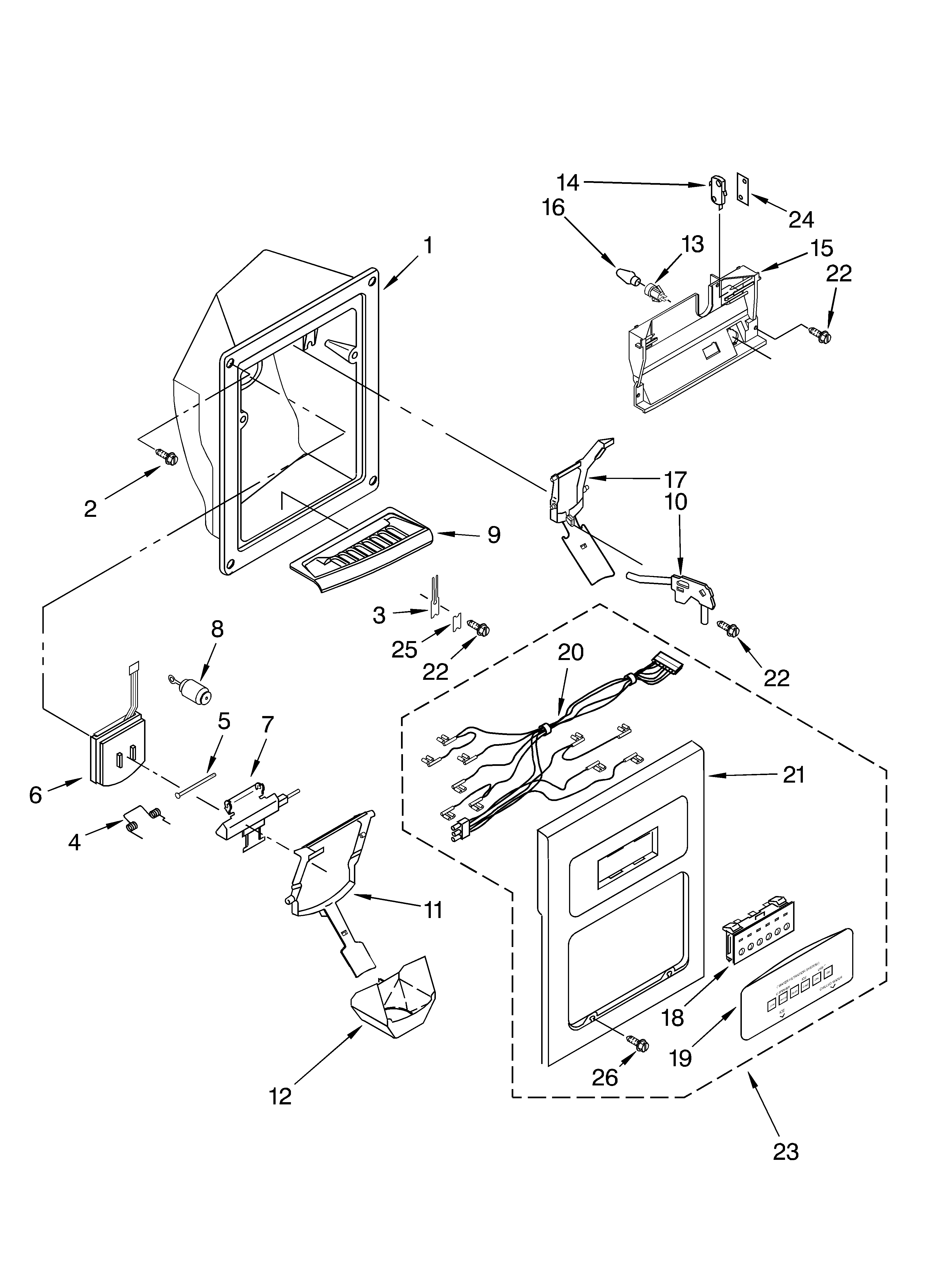 Whirlpool 7GS6SHAXKB01 dispenser front diagram