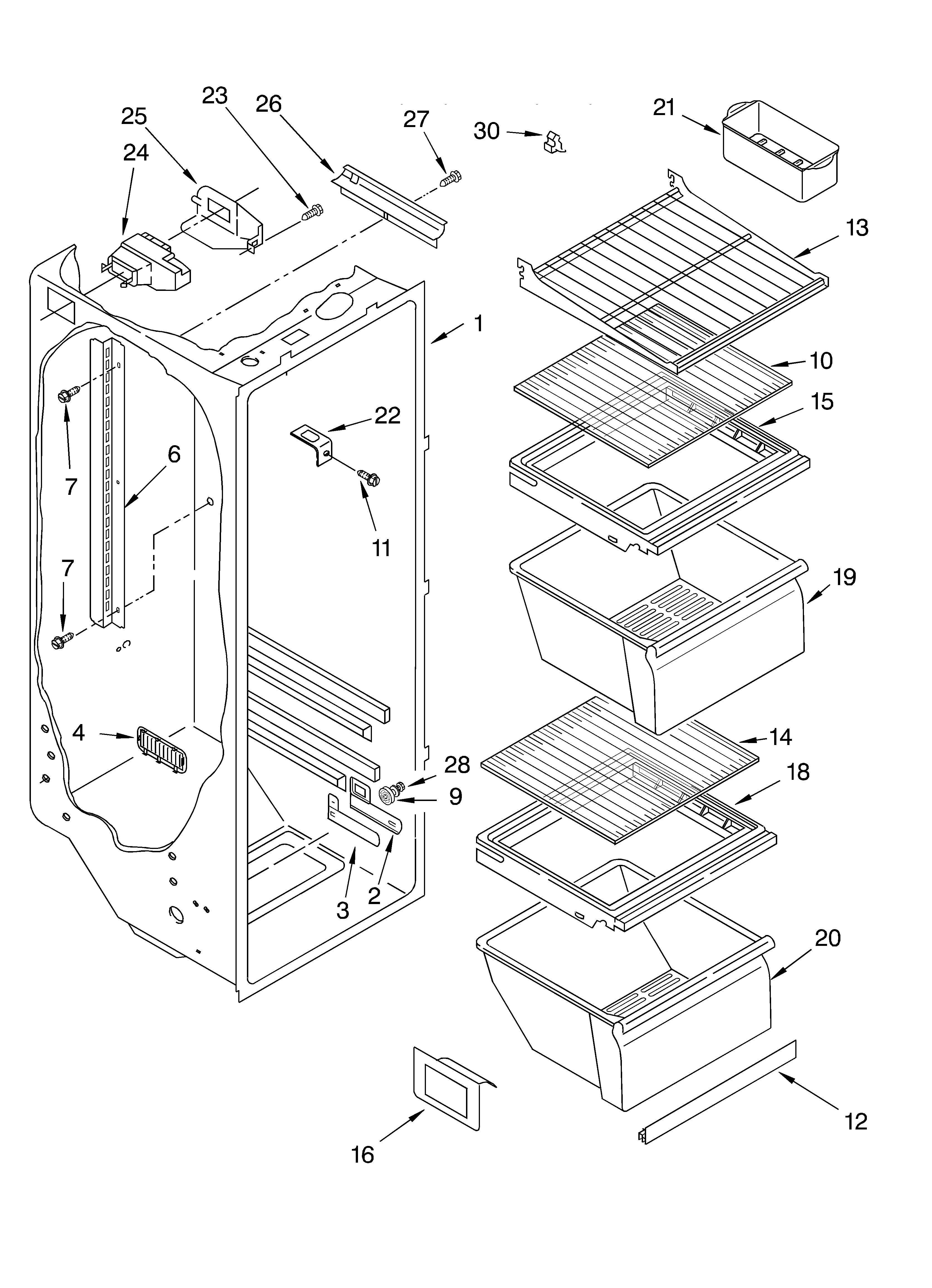 Whirlpool 5VED1WTKKT01 refrigerator liner diagram