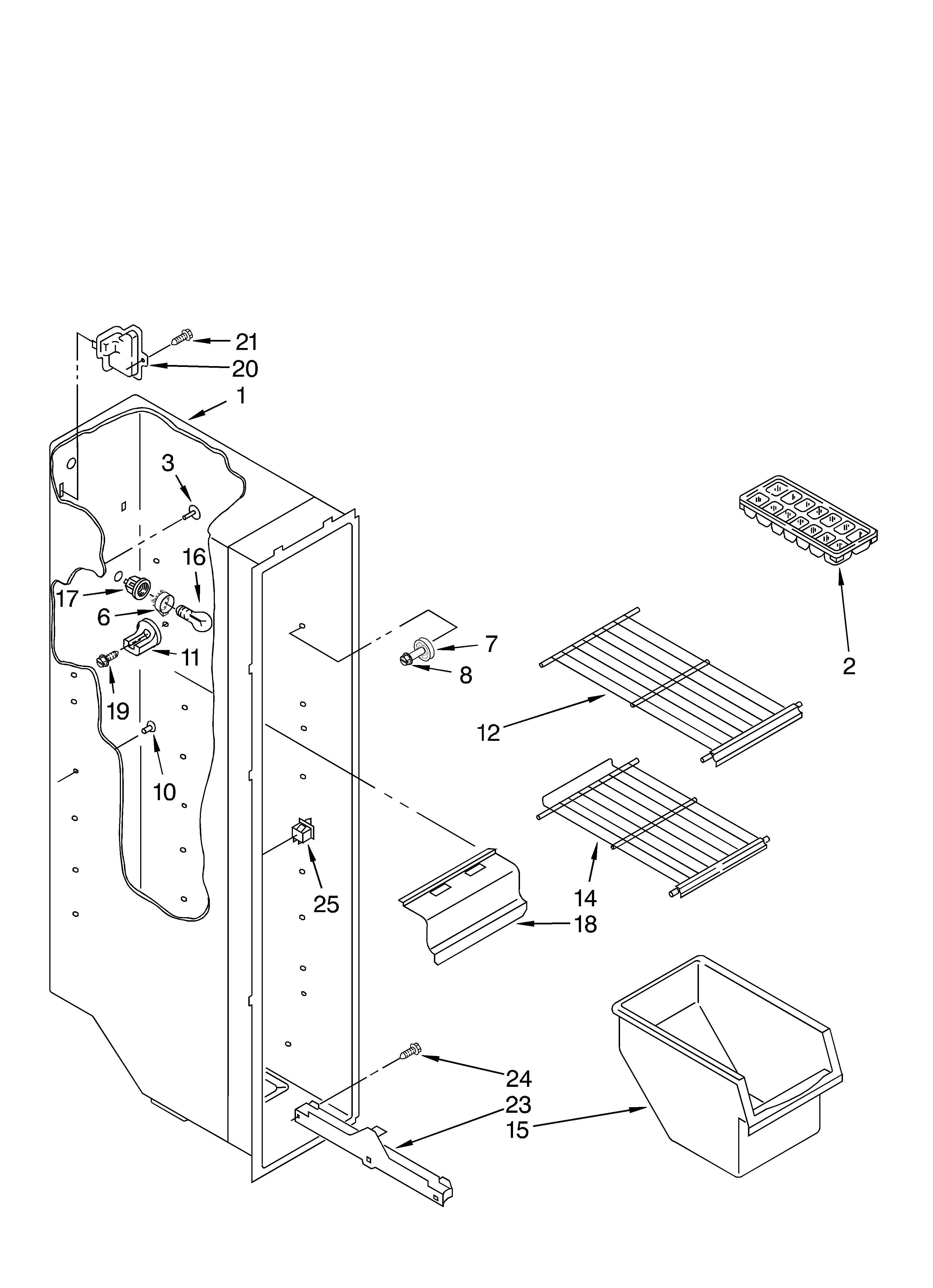 Whirlpool 5VED1WTKKT01 freezer liner diagram