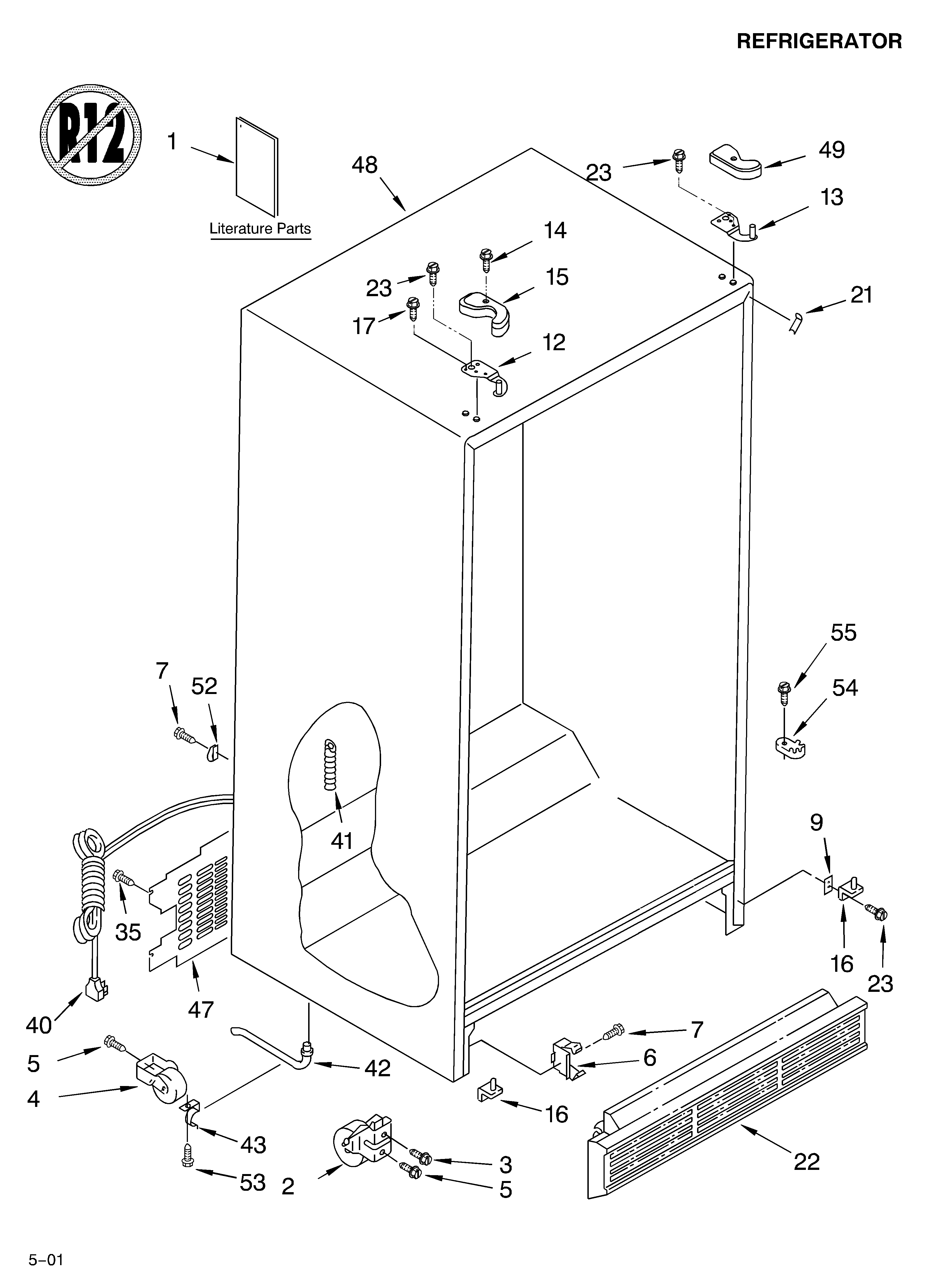 Whirlpool 3XED5SHQKQ00 cabinet/literature diagram