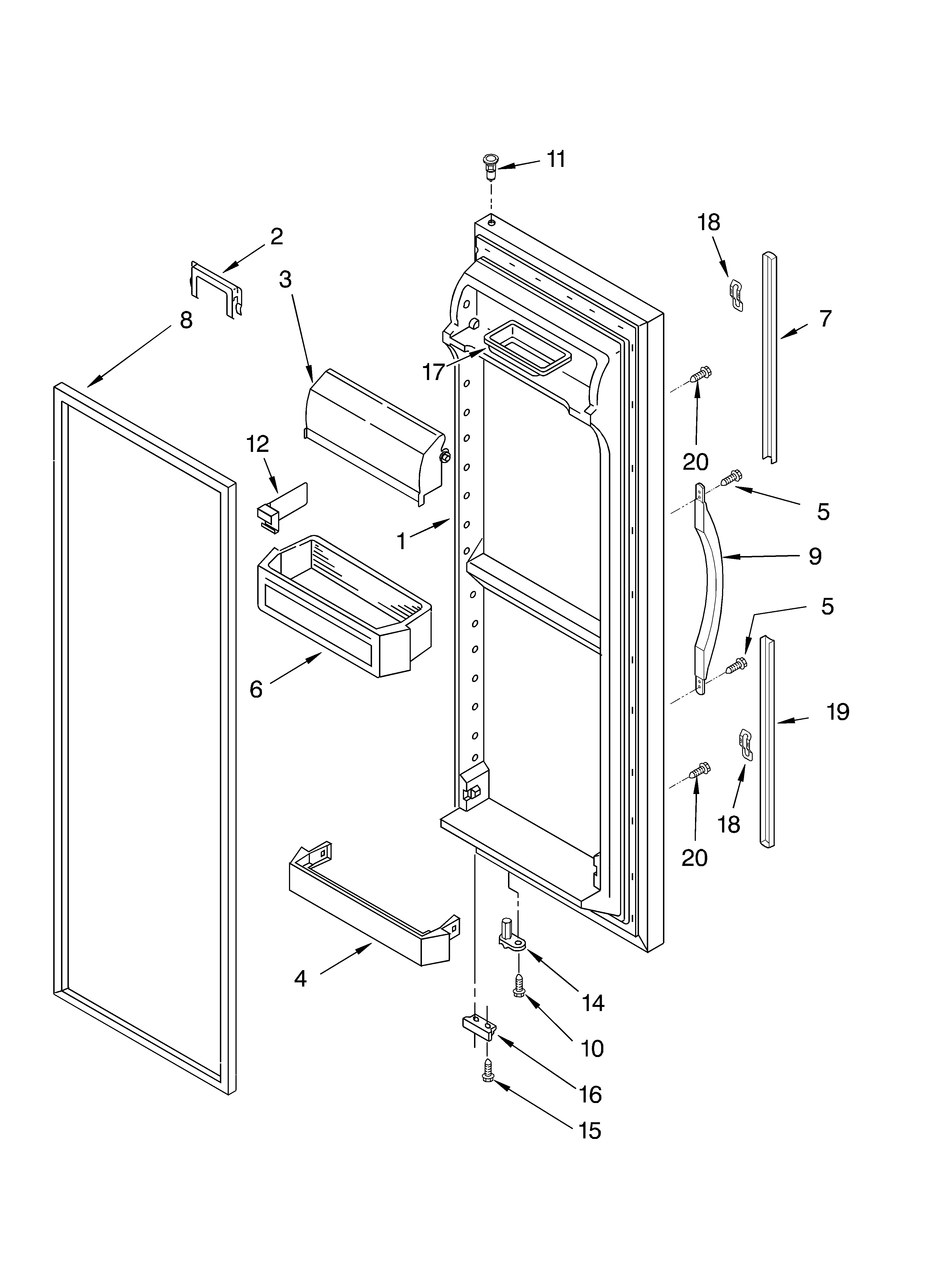 Whirlpool 3XED5SHQKQ00 refrigerator door diagram