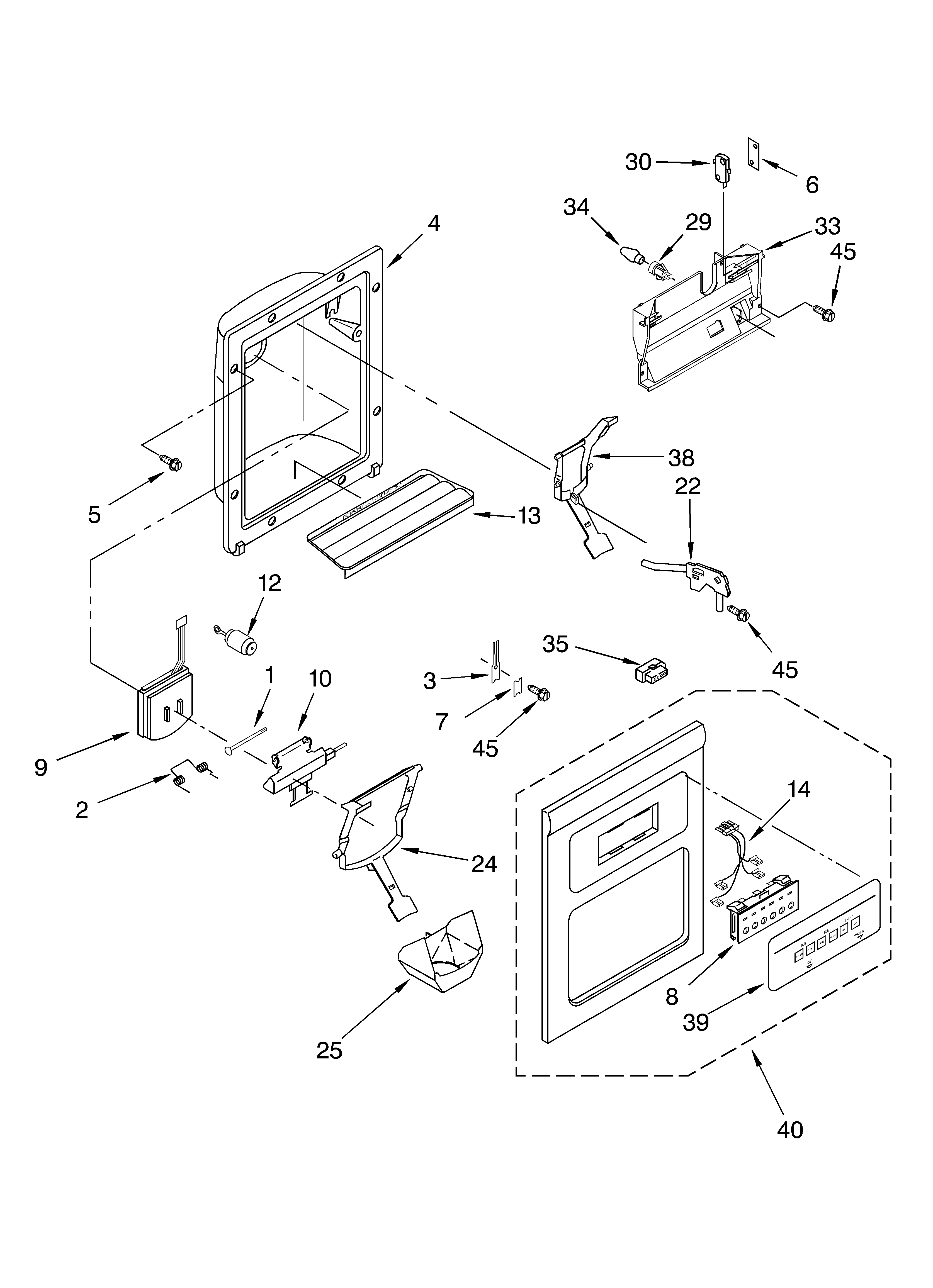 Whirlpool 3XED5SHQKQ00 dispenser front diagram