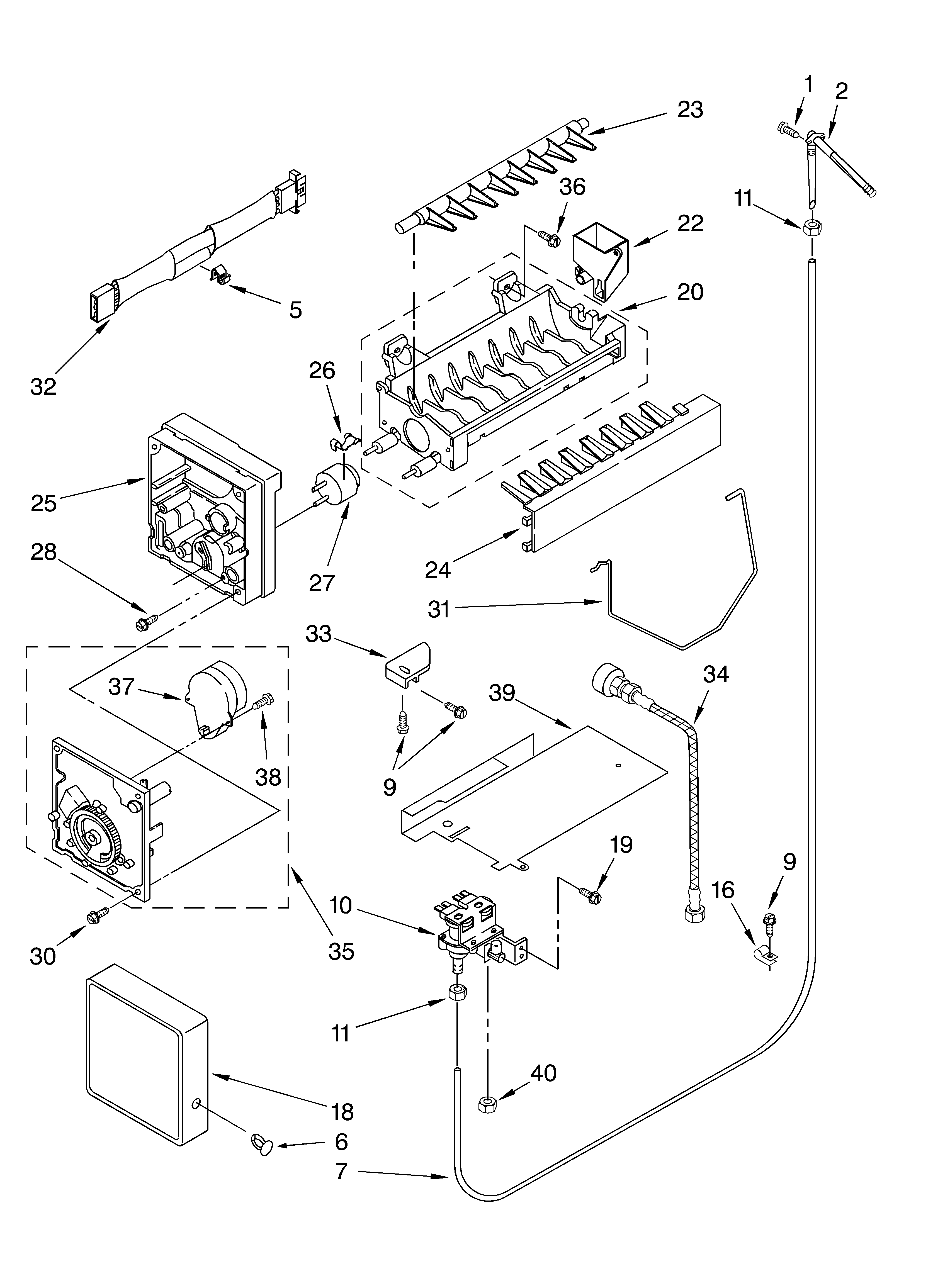 Whirlpool 3XED5SHQKQ00 icemaker diagram