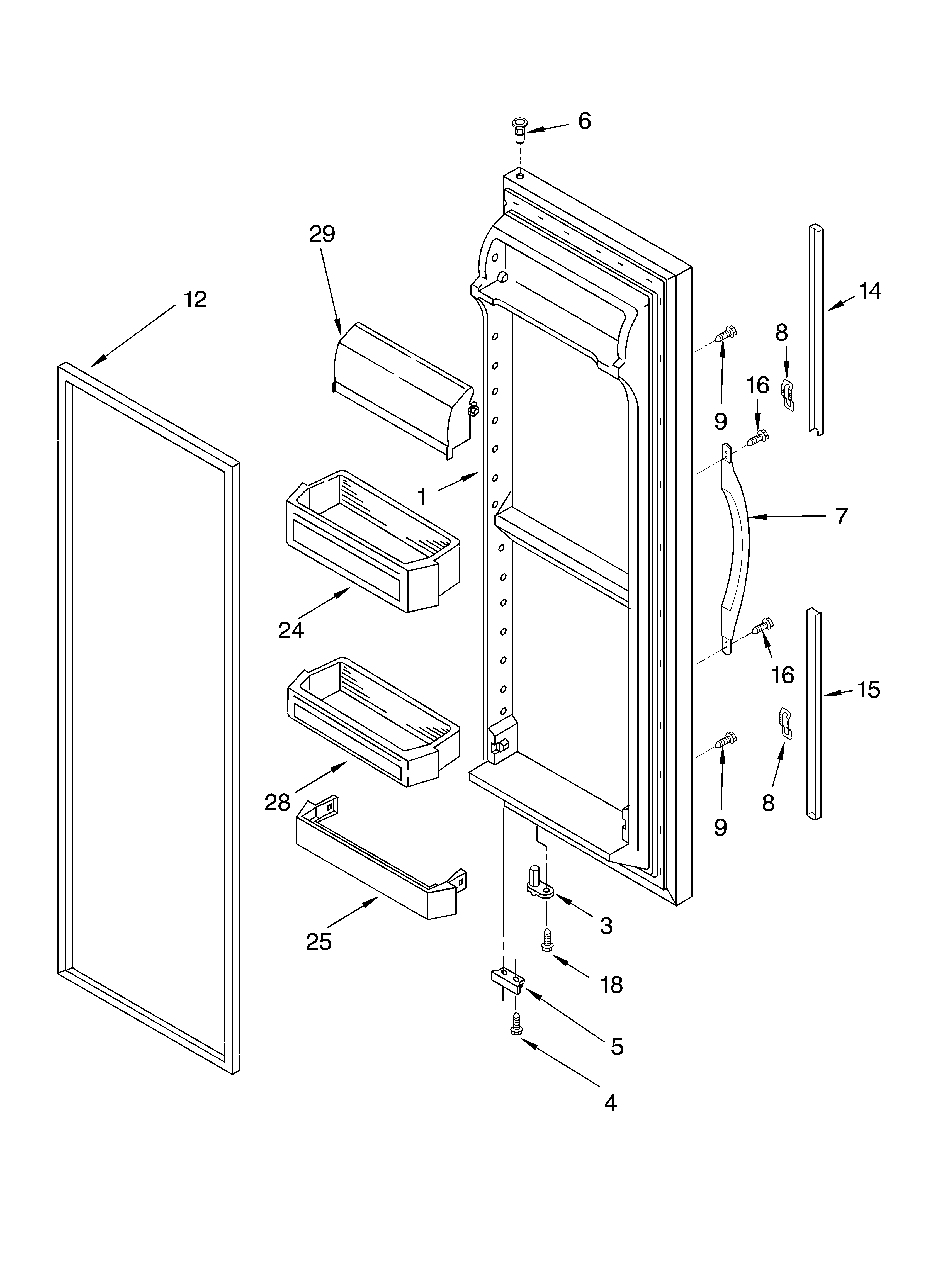 Whirlpool 3XED0FHQKB00 refrigerator door diagram