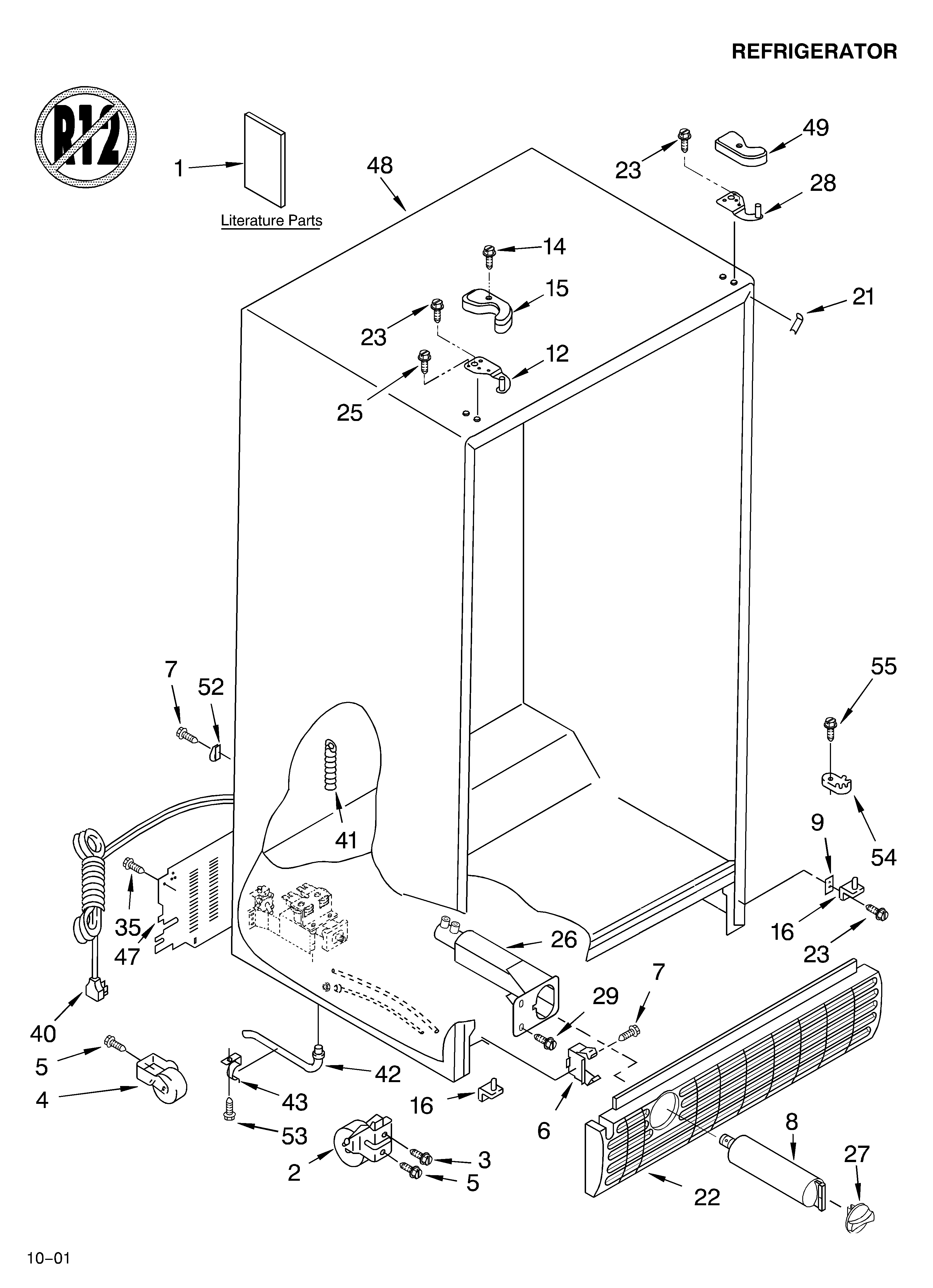 Whirlpool 3XART745GW02 cabinet/literature diagram