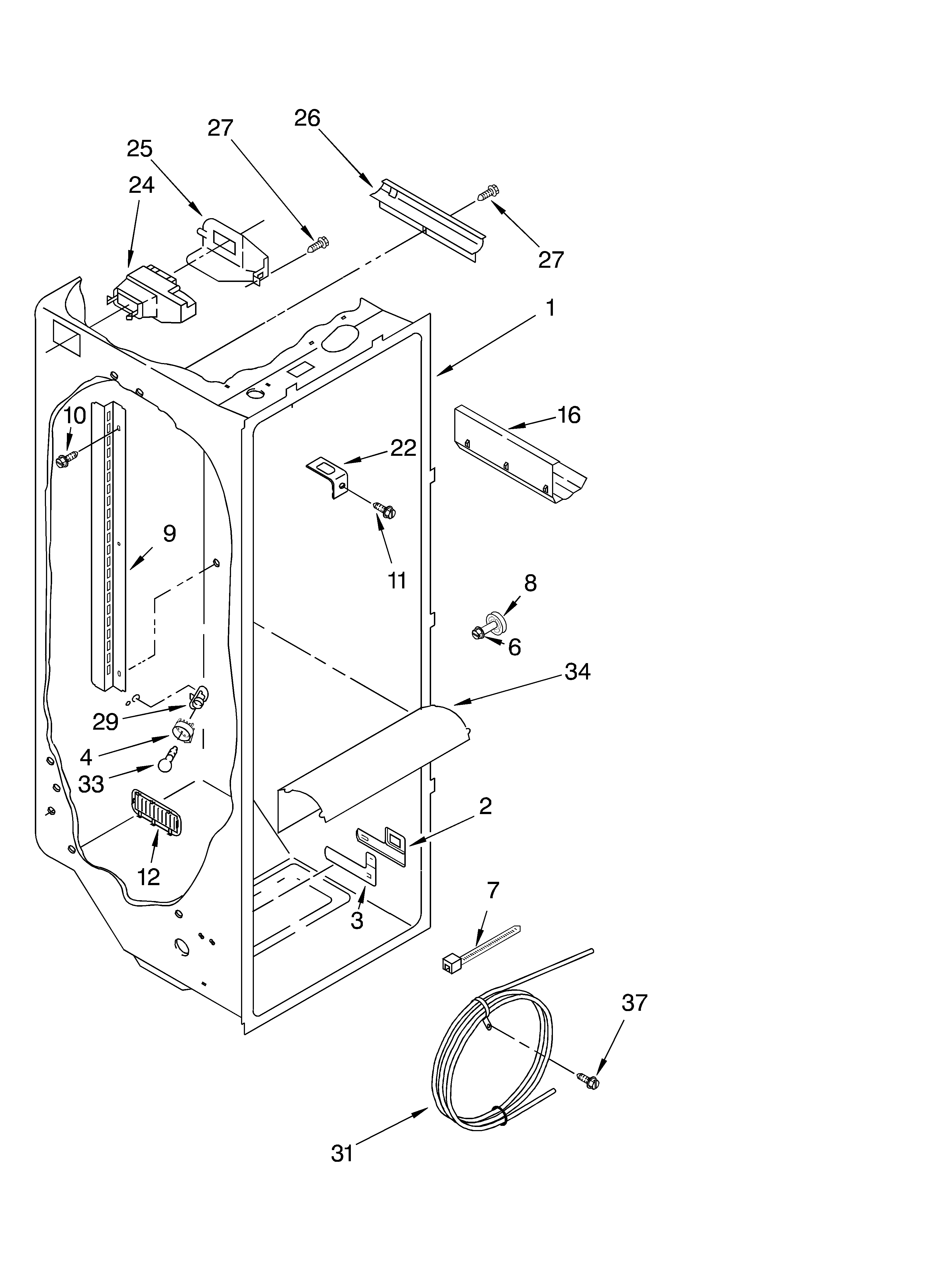 Whirlpool 3XART745GW02 refrigerator liner diagram