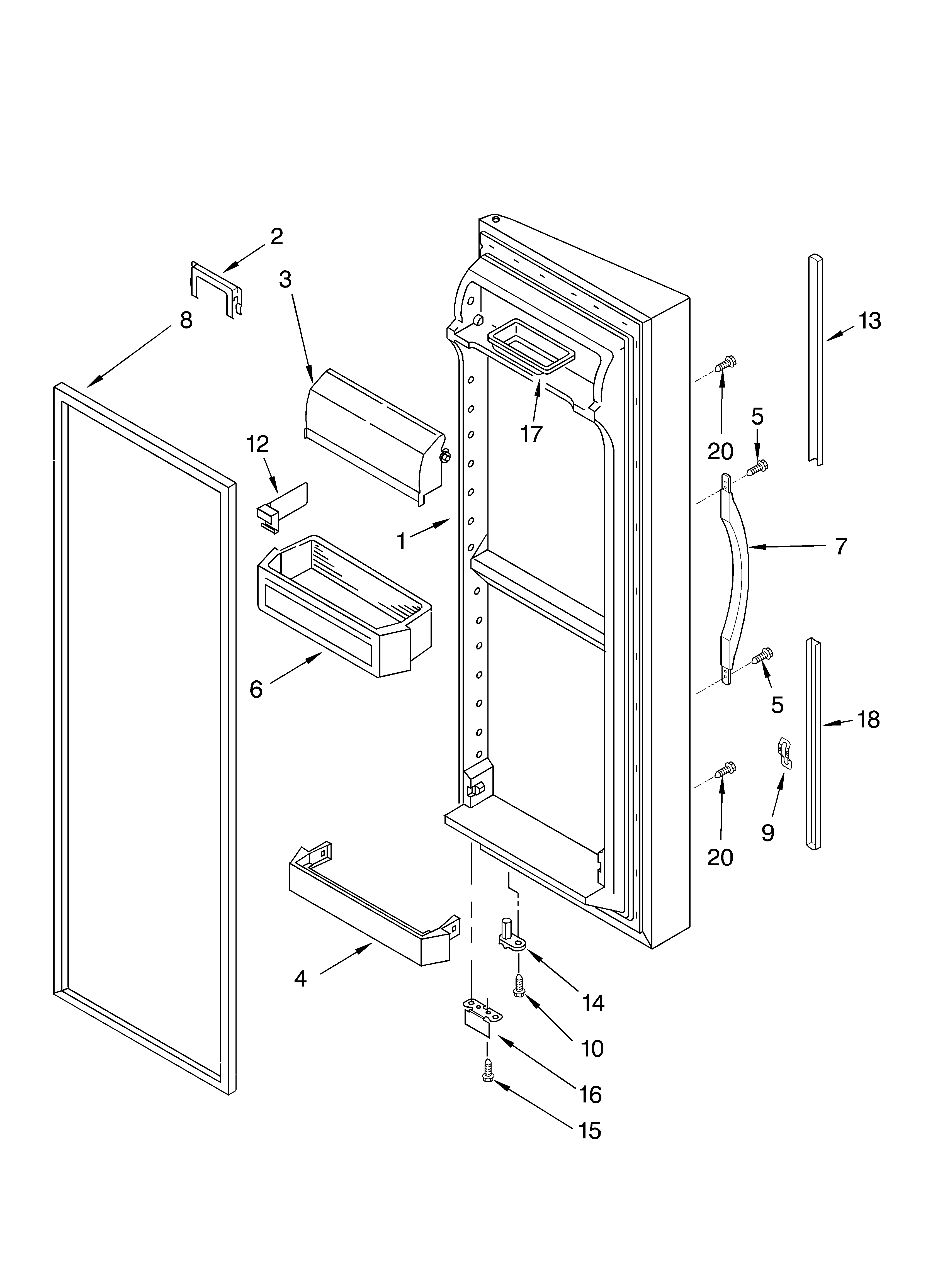 Whirlpool 3XART745GW02 refrigerator door diagram