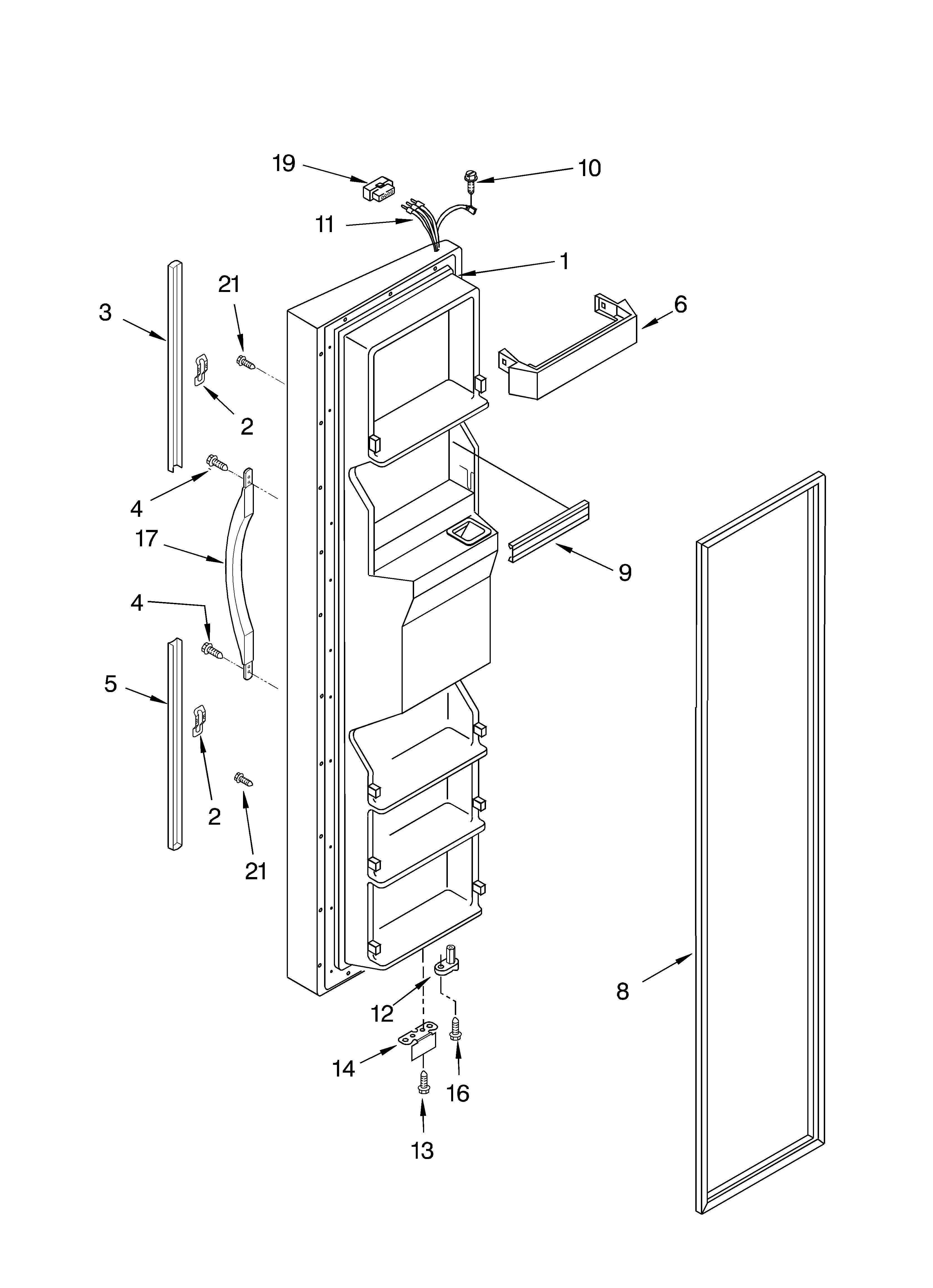 Whirlpool 3XART745GW02 freezer door diagram