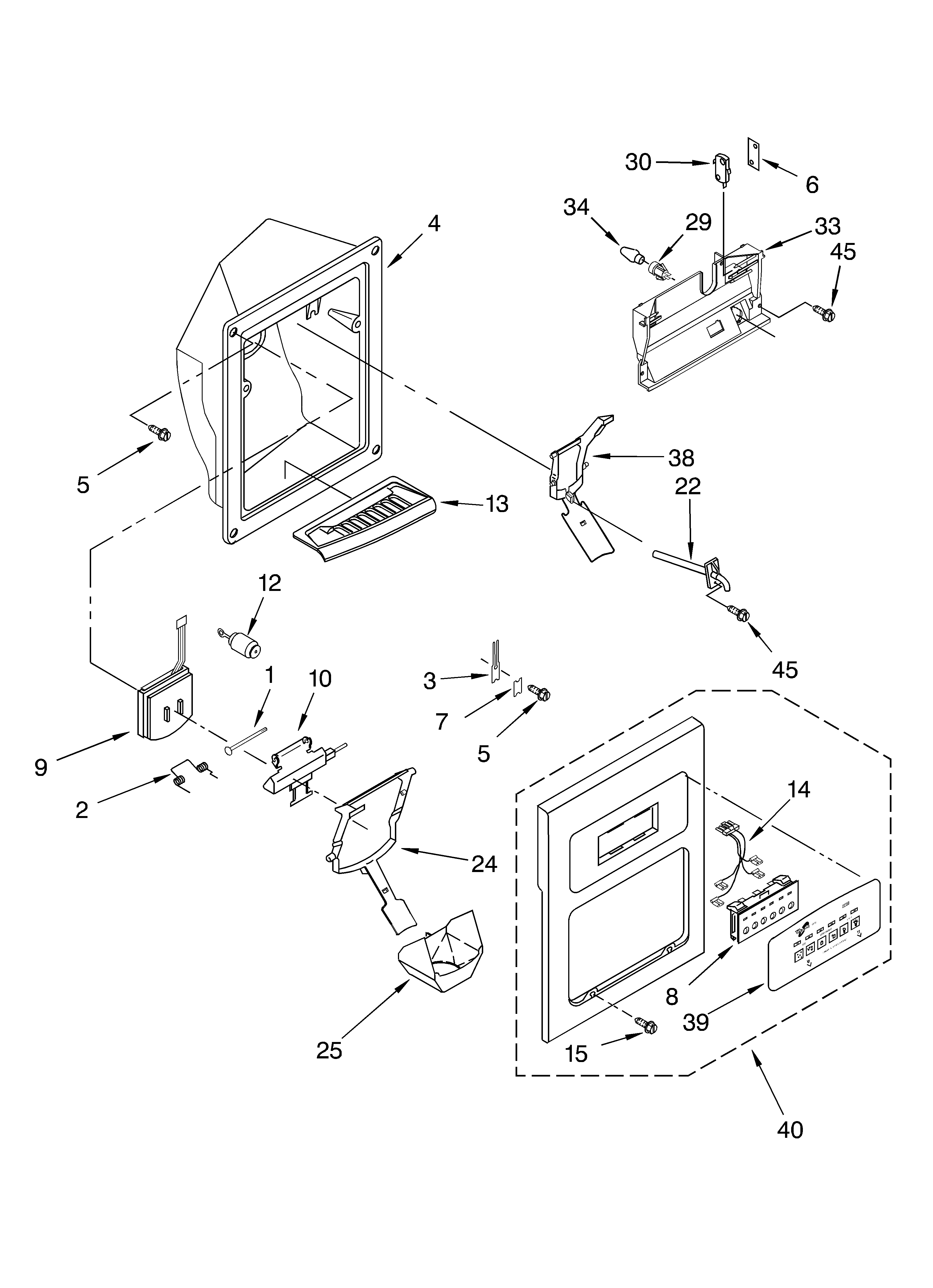 Whirlpool 3XART745GW02 dispenser front diagram