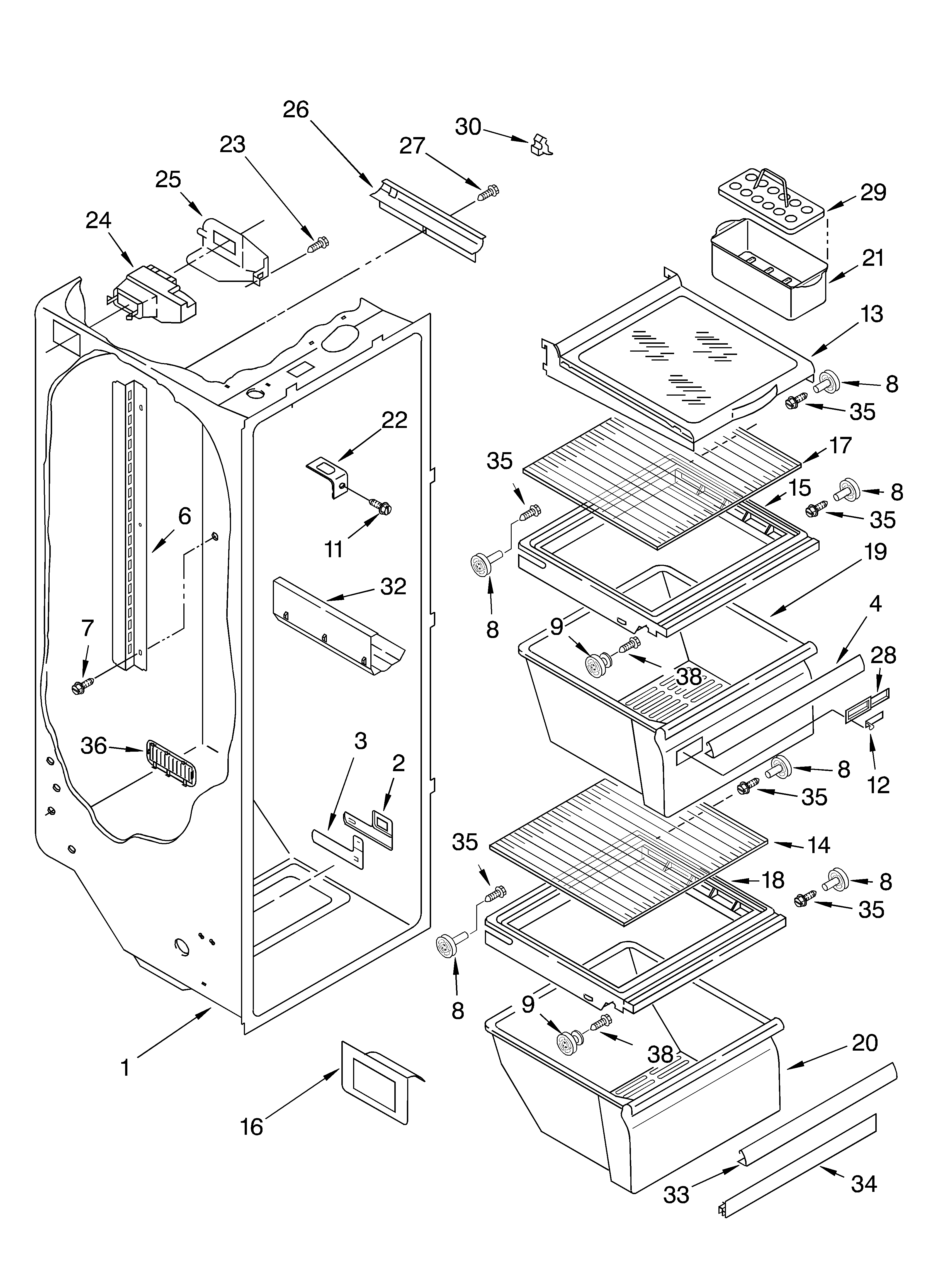 Whirlpool 3XED0FHKKQ00 refrigerator liner diagram