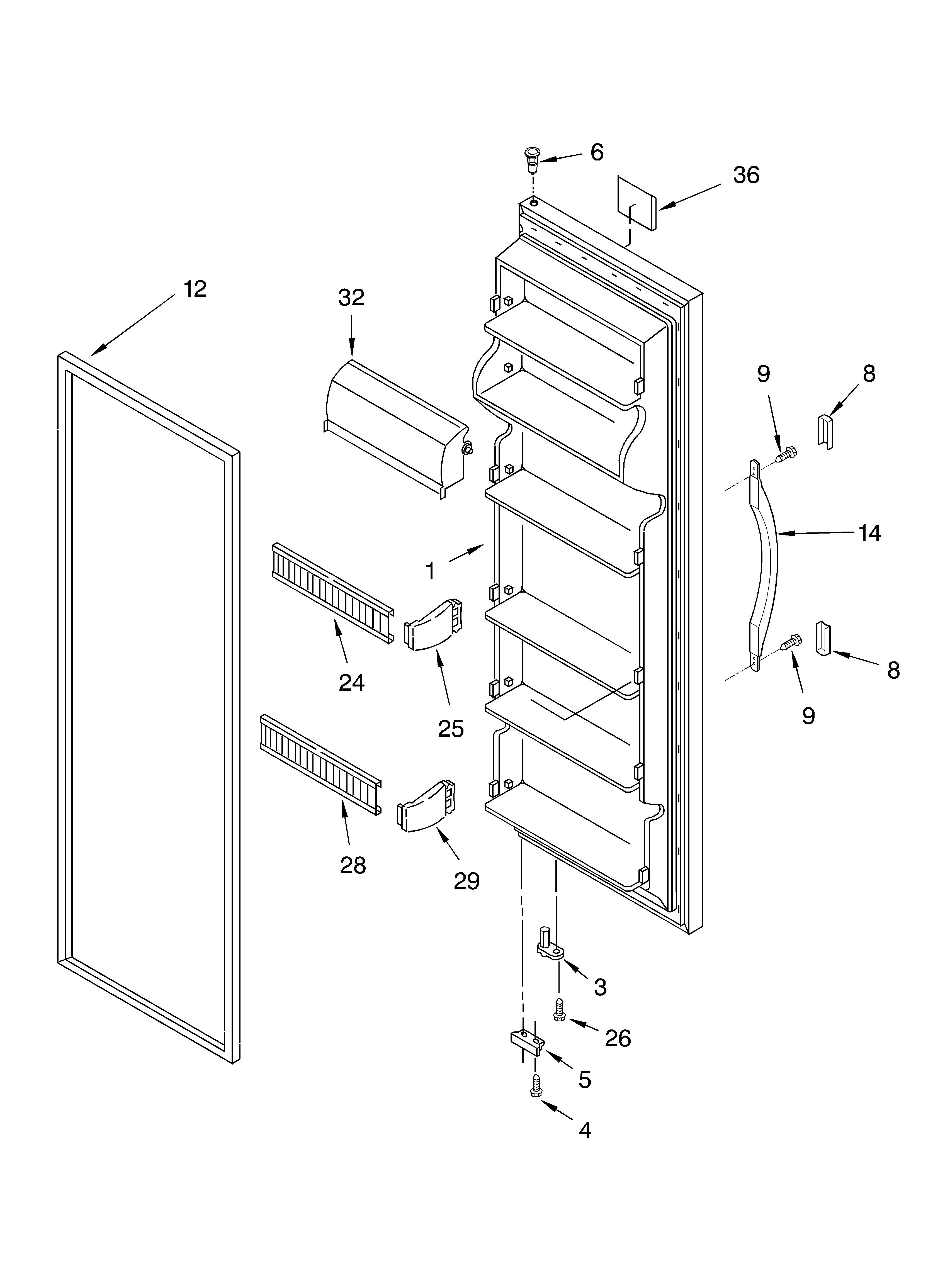 Whirlpool 3XED0FHKKQ00 refrigerator door diagram