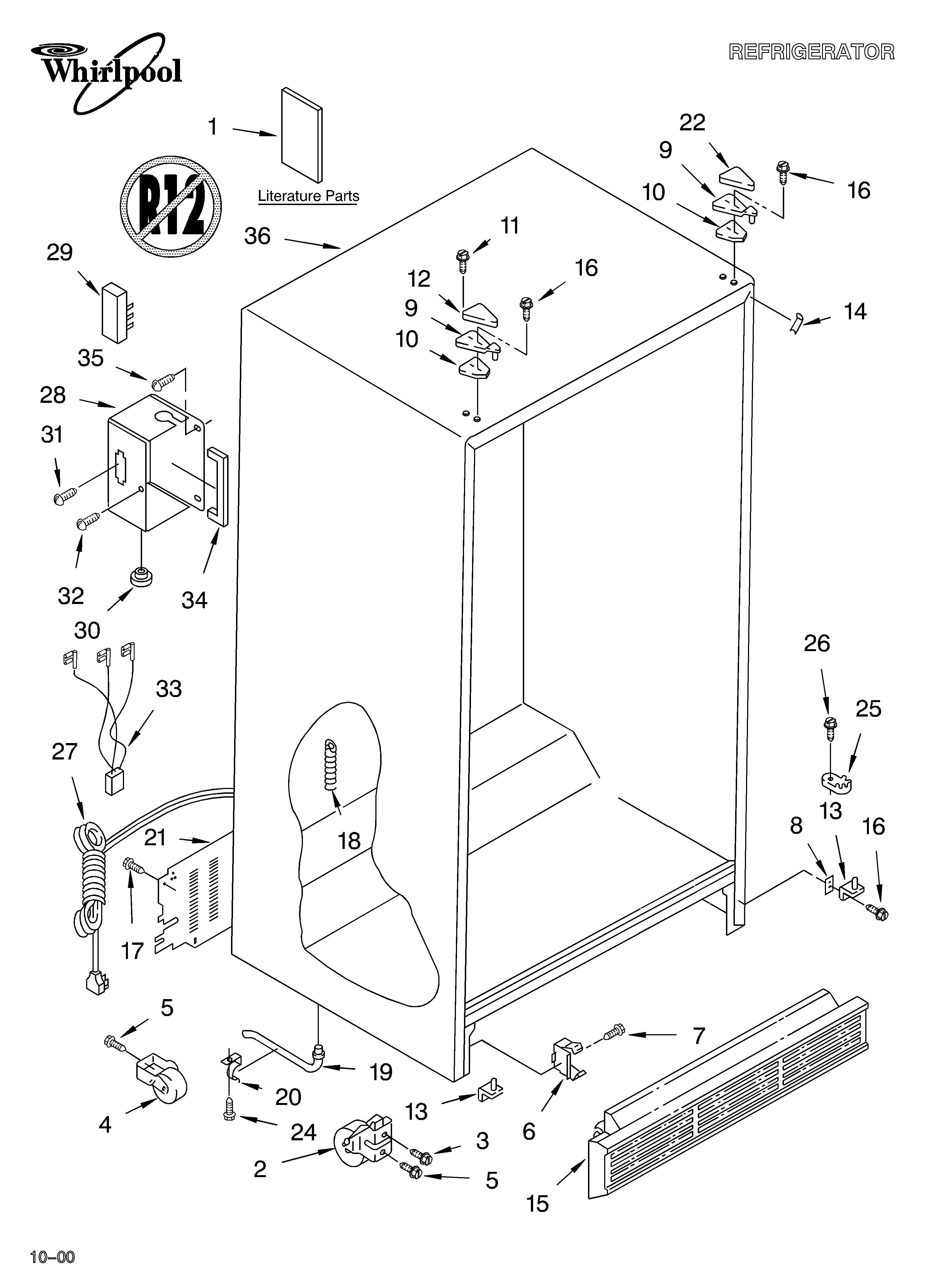 Whirlpool 4YED25PQFN03 cabinet/literature diagram