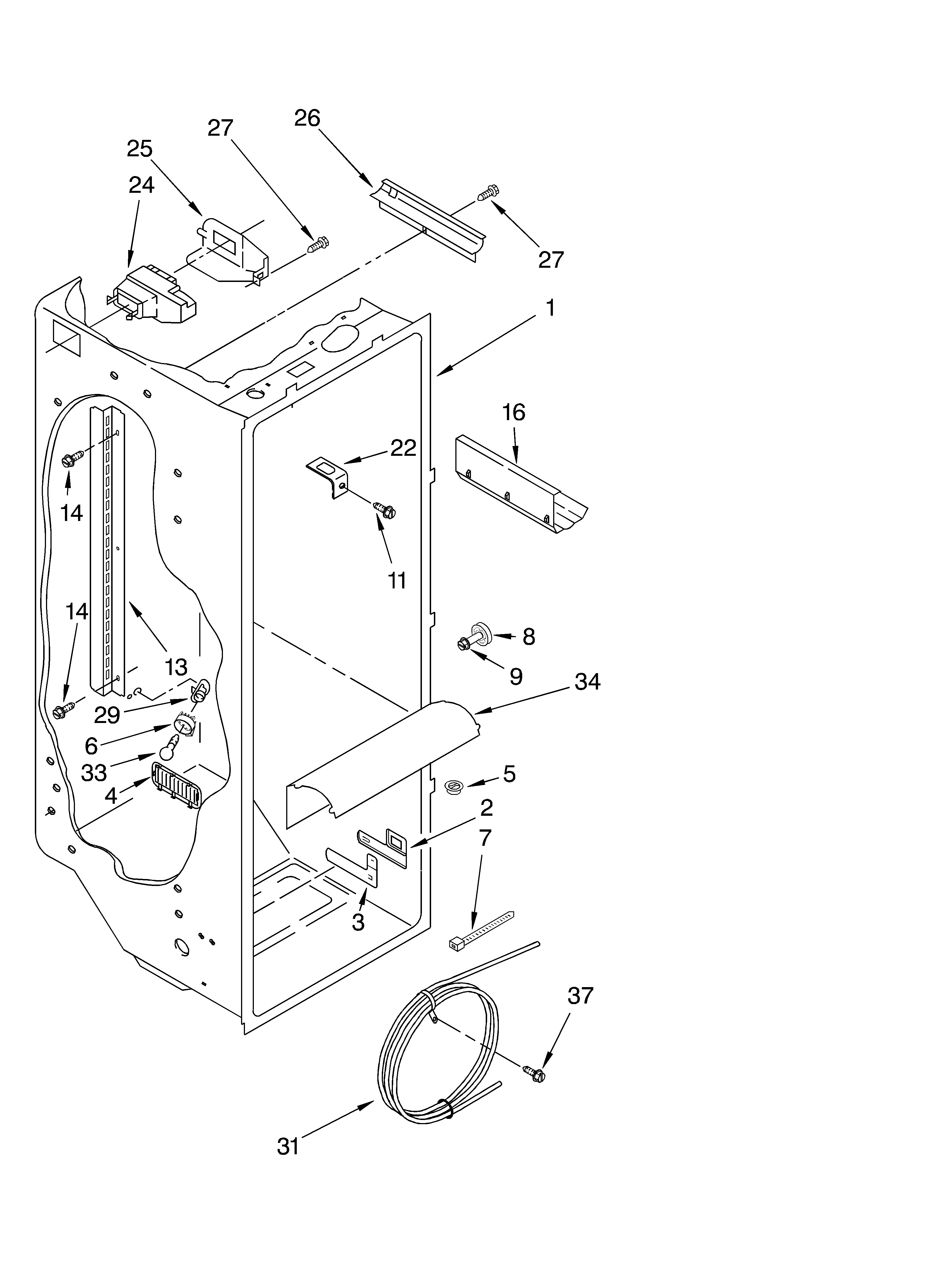 Whirlpool 4YED25PQFN03 refrigerator liner diagram