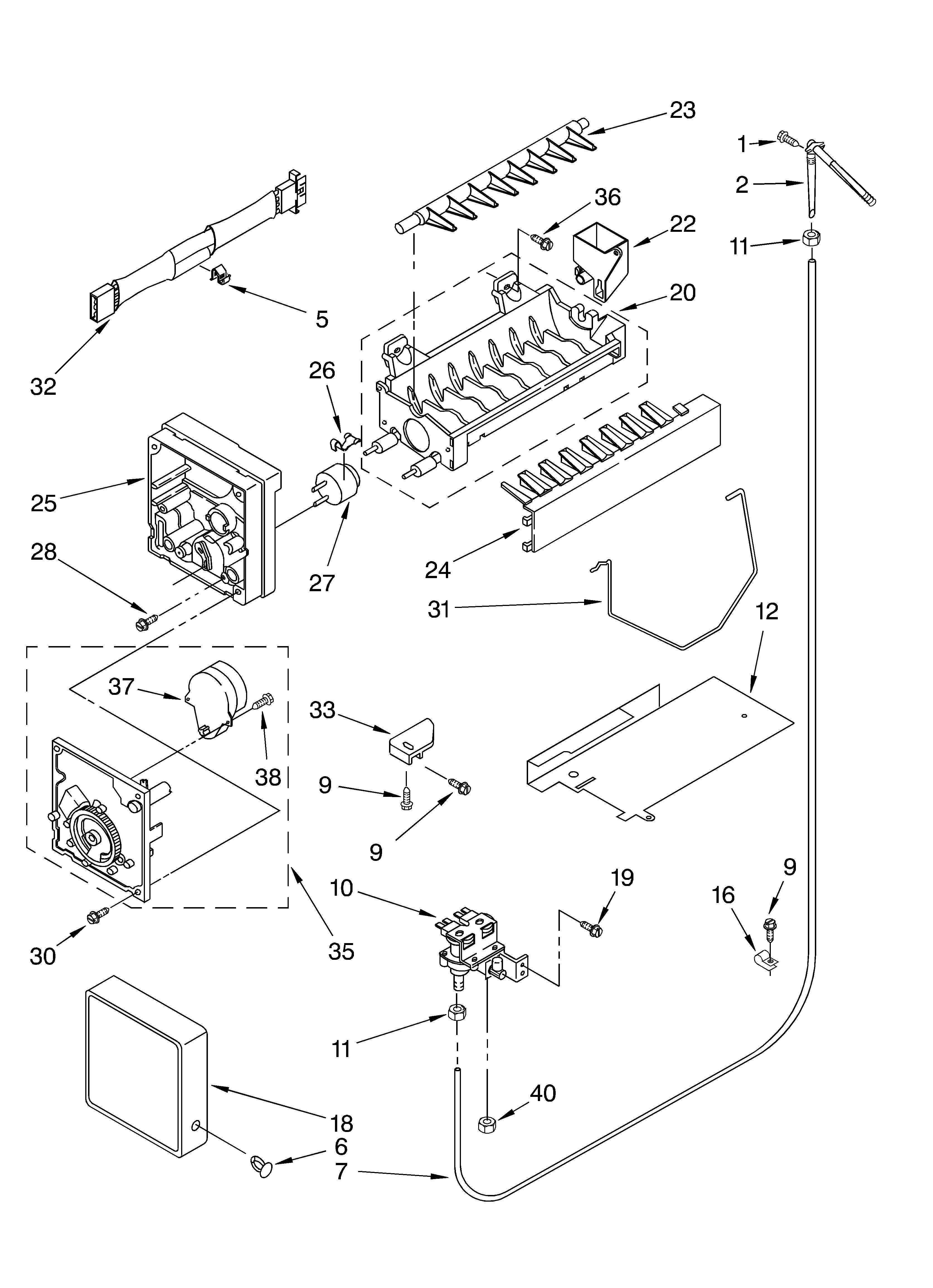 Whirlpool 4YED25PQFN03 icemaker diagram