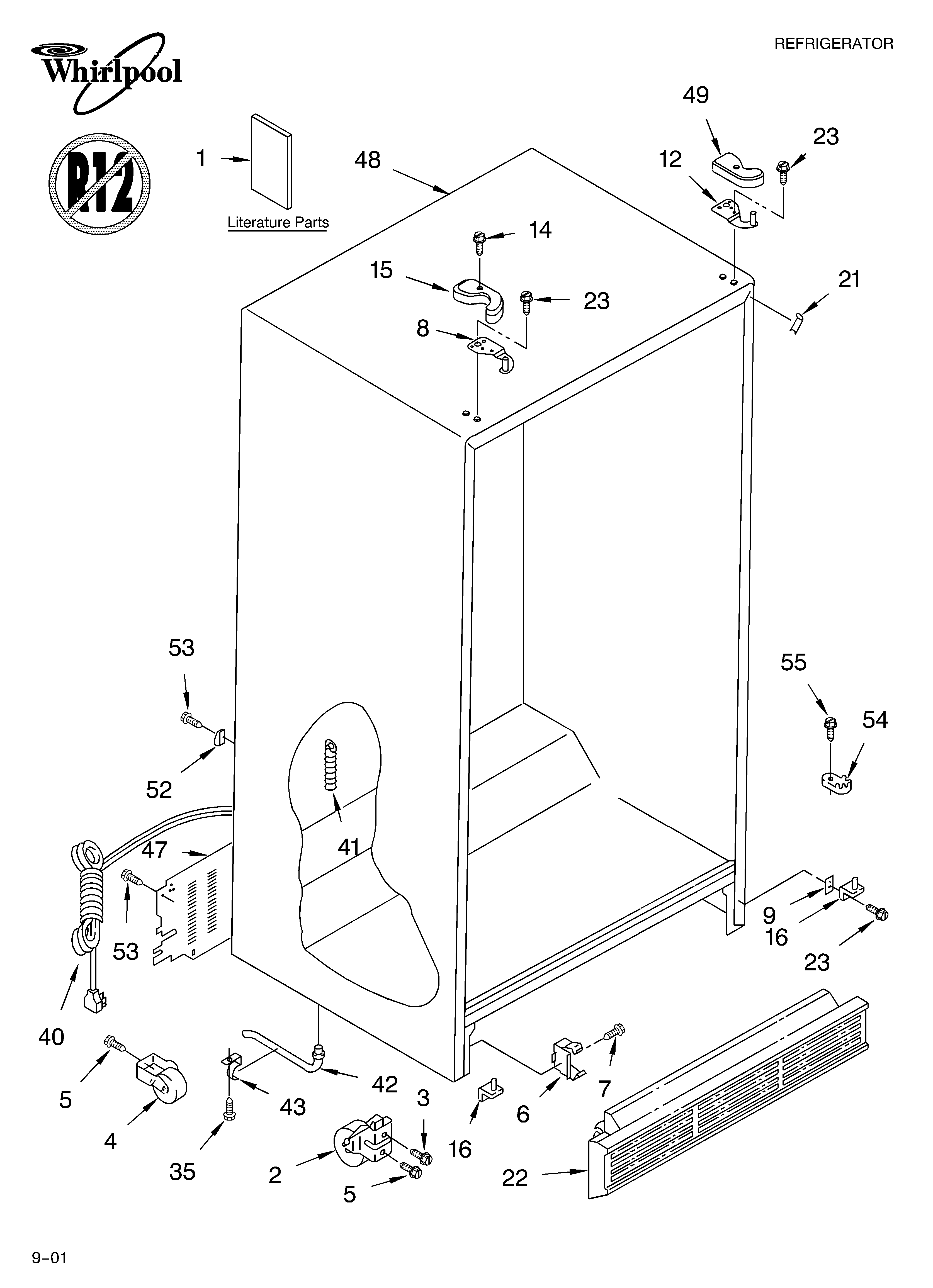 Whirlpool 4YGD25DCHW01 cabinet/literature diagram