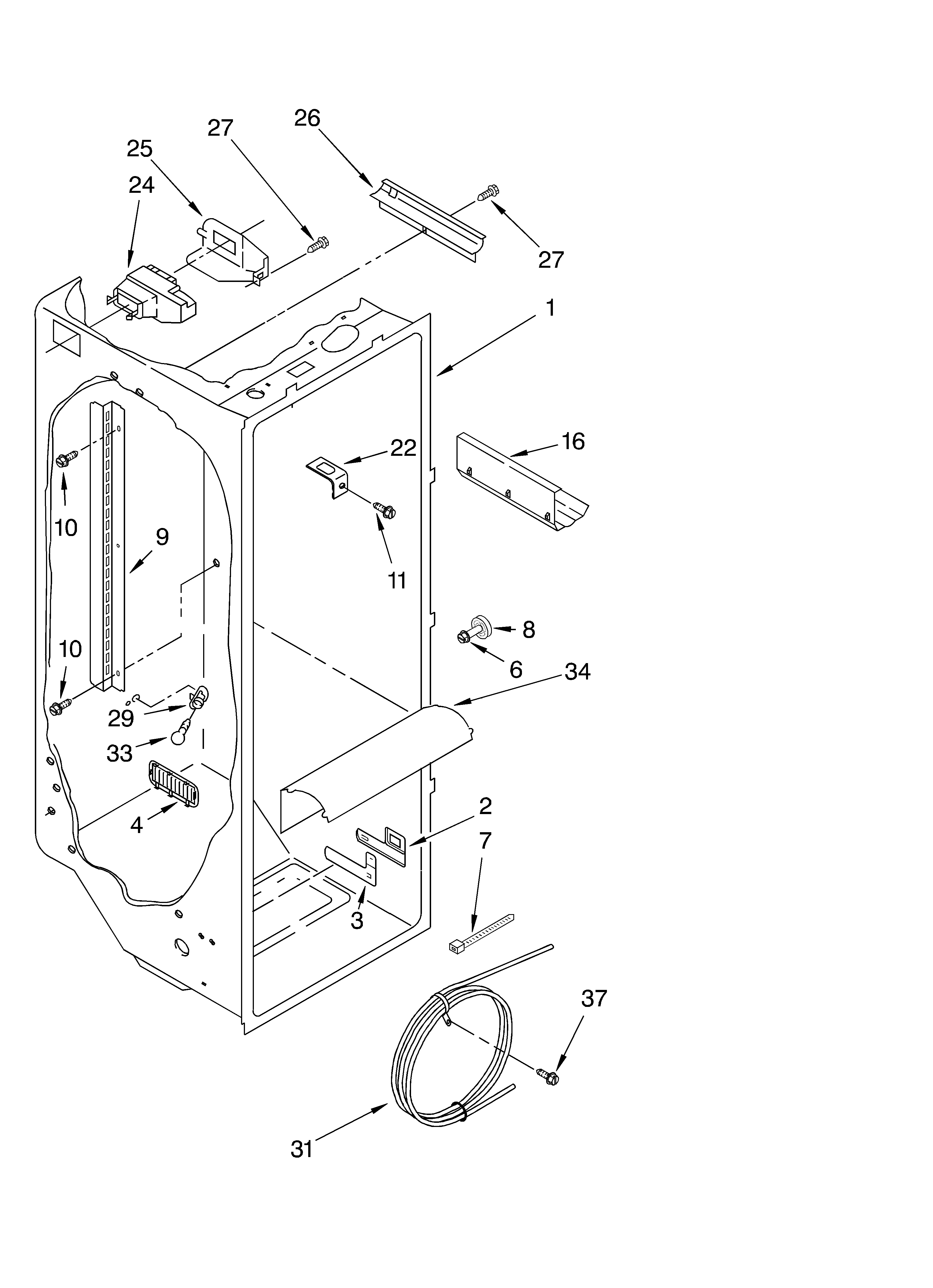 Whirlpool 4YGD25DCHW01 refrigerator liner diagram