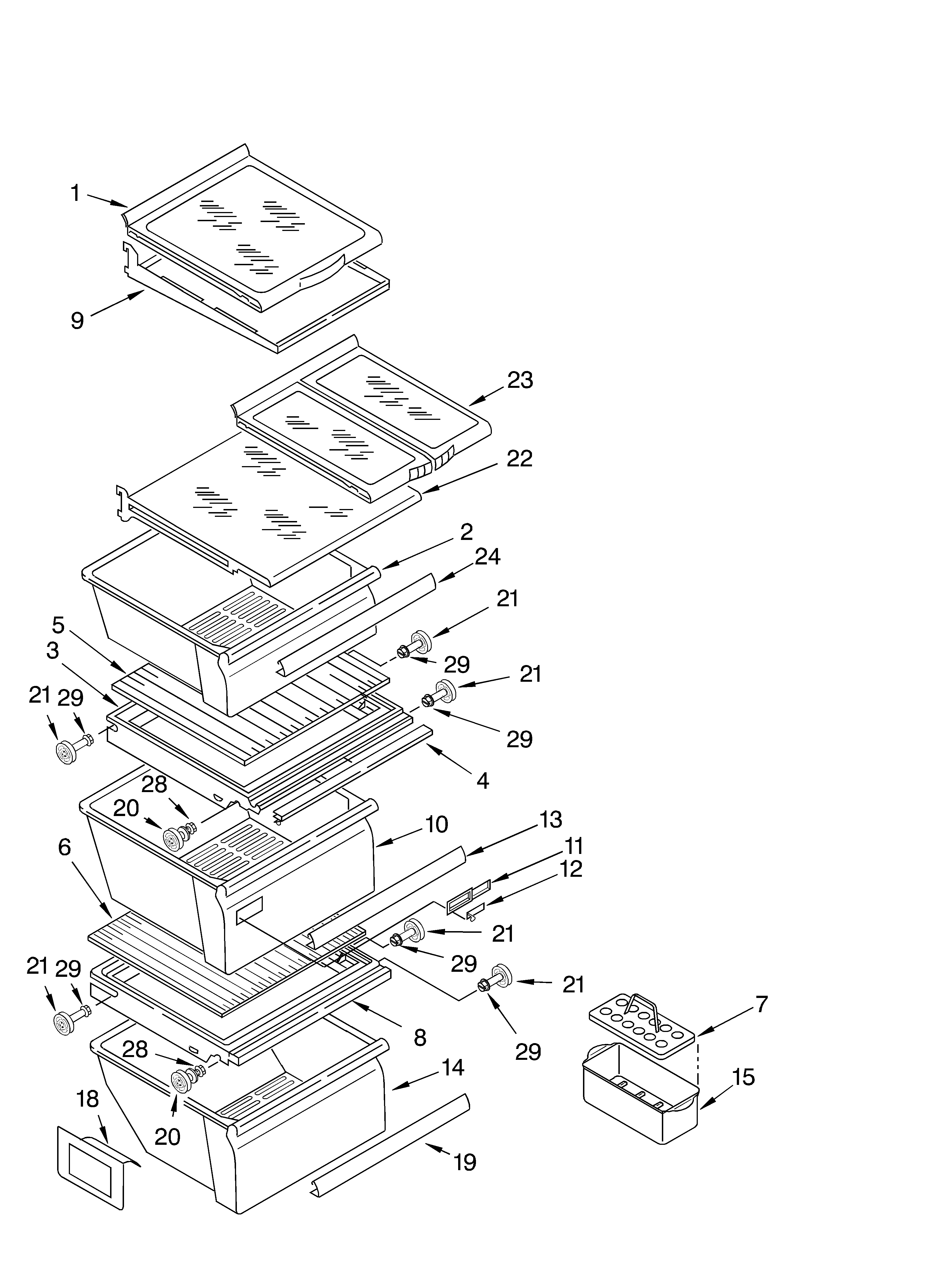 Whirlpool 4YGD25DCHW01 refrigerator shelf diagram