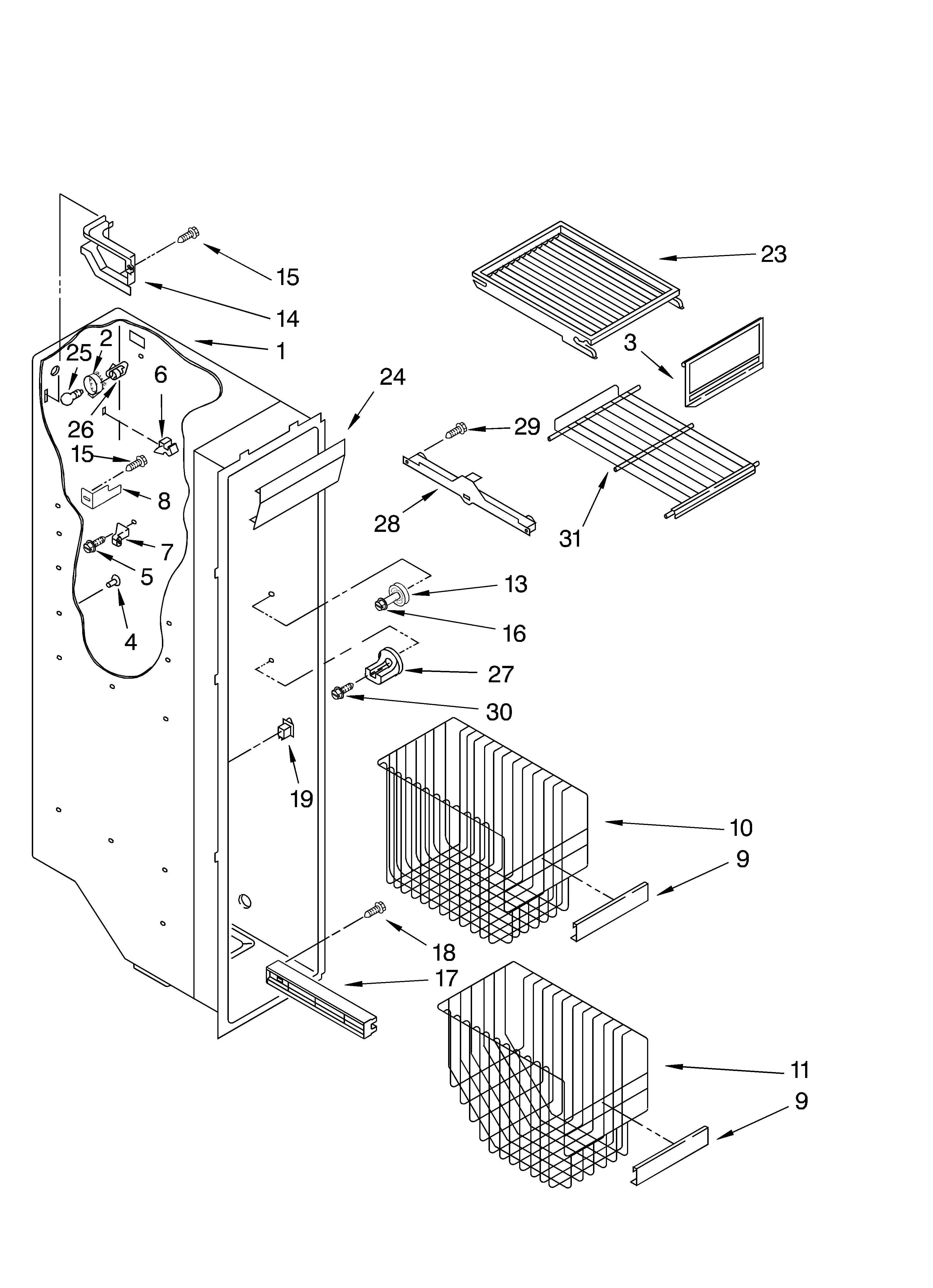 Whirlpool 4YGD25DCHW01 freezer liner diagram