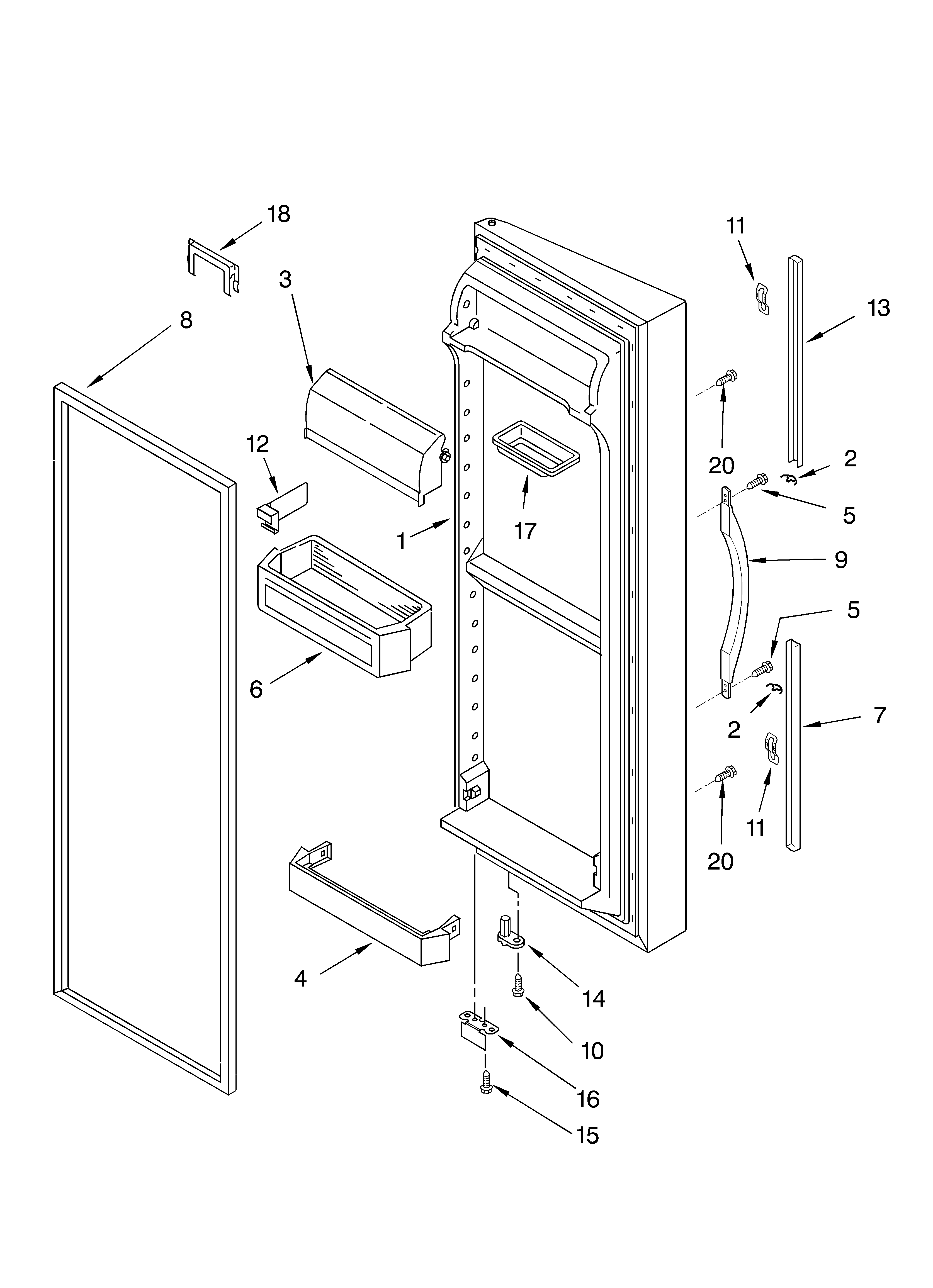 Whirlpool 4YGD25DCHW01 refrigerator door diagram